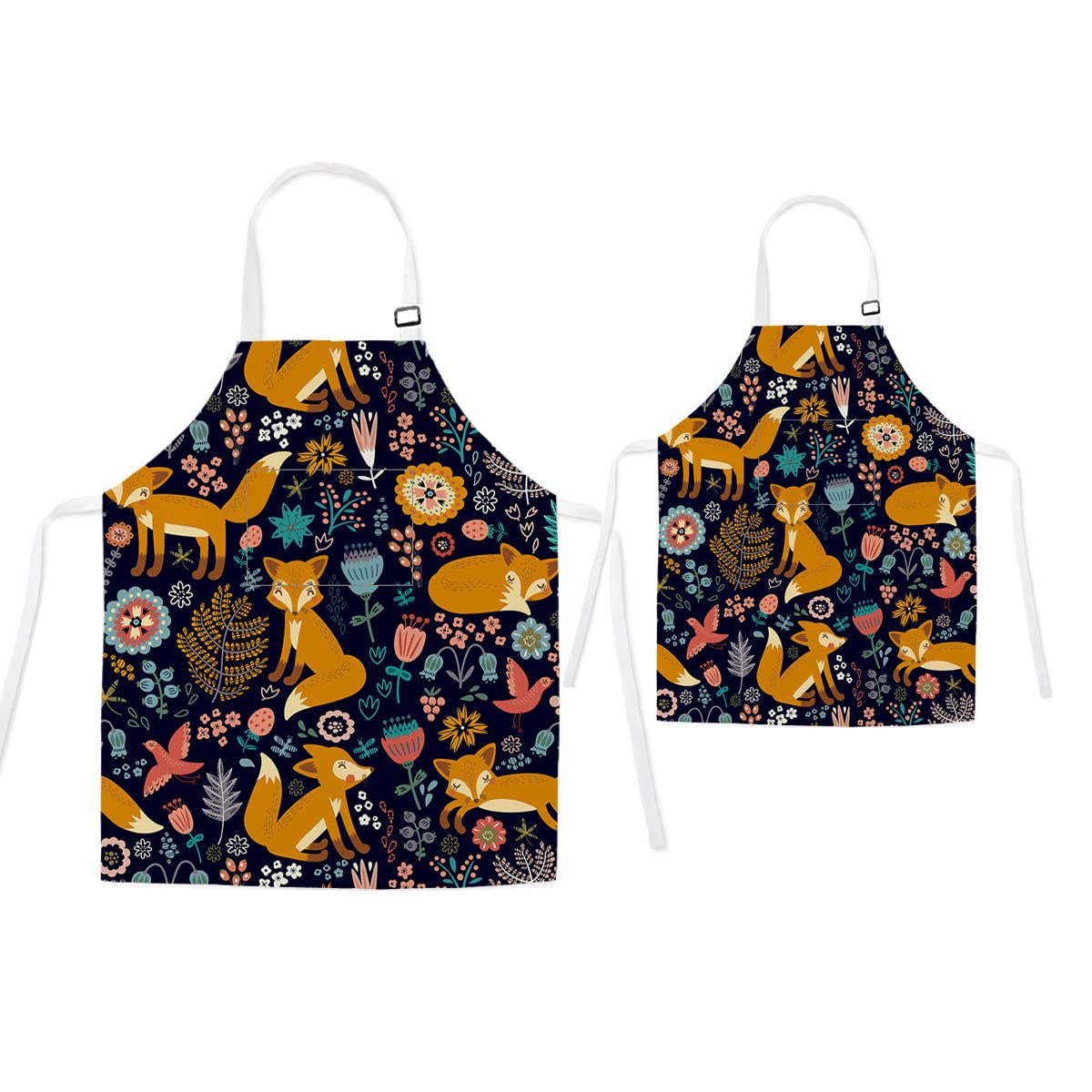 TRYTUTRY Adult and Kid Apron with Pocket, Cute Fox Mather Daughter Matching Aprons