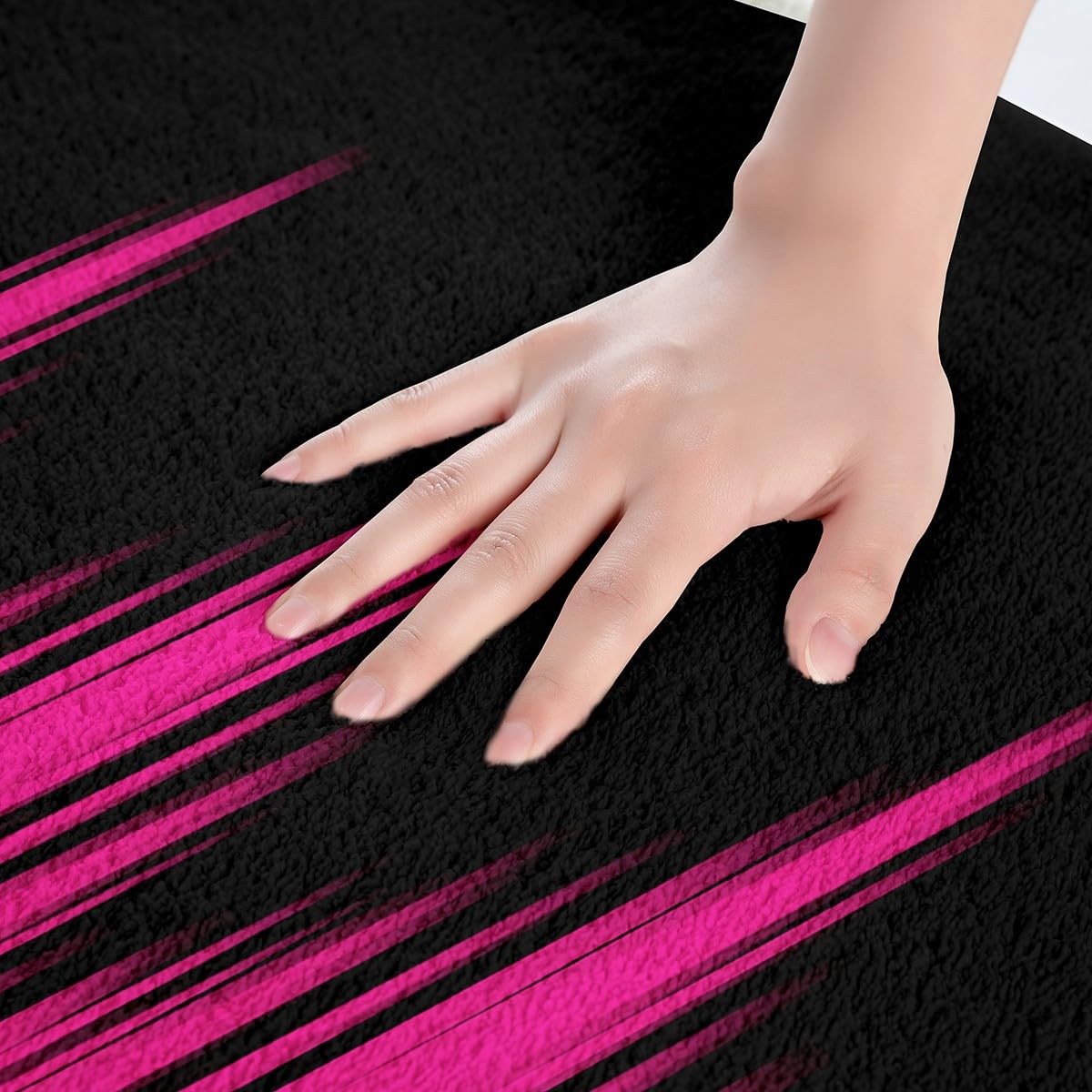 Feelyou Rose Pink Ombre Bath Rugs for Shower Tub Ombre Striped Bathroom Rugs Abstract Pink and Black Bath Rugs for Shower Tub Kids Toddler Pink Stripe Bathroom Accossories 20