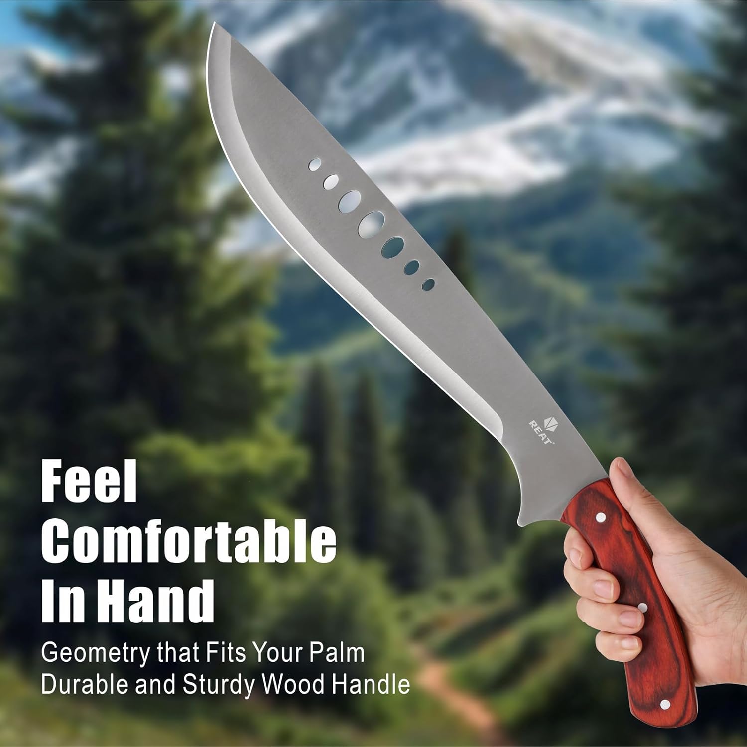 REAT Machete Heavy Duty with Leather Sheath,19-inch Full Tang 420 Stainless Steel Blade with Wood Handle,Machetes for Yard Work, Cutting Trees,Camping,Hunting - Image 4