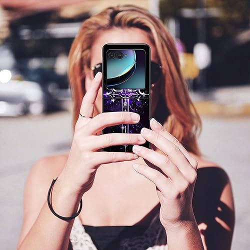 Vista 239 de Funda para Motorola Moto Razr Plus 2023 con protección de pantalla, cubierta trasera de policarbonato duro delgada y ultrafina con patrón de estante