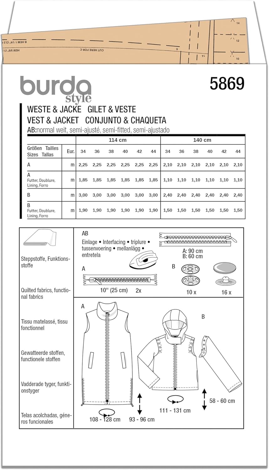 Burda Style X05869BURDA Misses' Long Quilted Waistcoat/Vest and Jacket Sewing Pattern Packet, Design Code B5869, Sizes 8-18 (34-44)