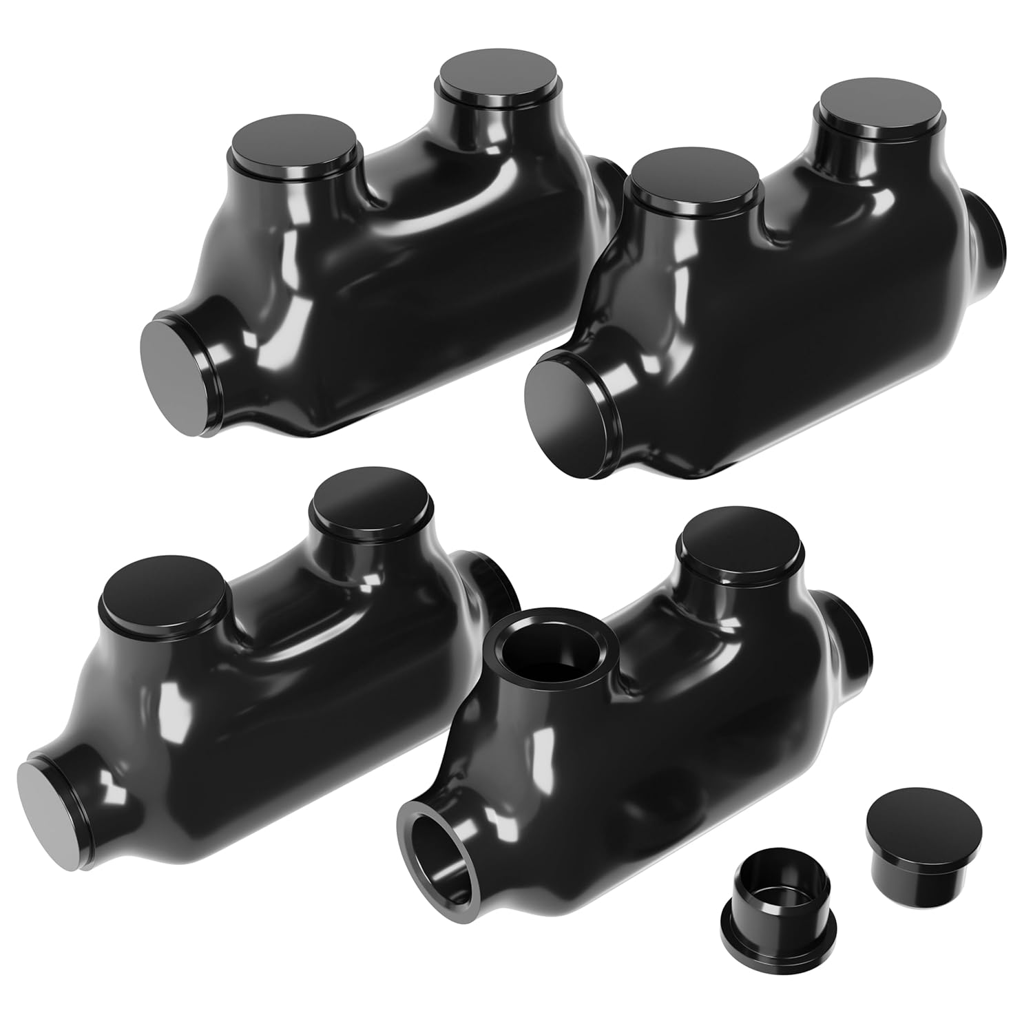 Black Insulated in-Line Splice Connector, 2-14 Wire Range, 2.46" L x 0.83" W x 1.4" H, Pre-Filled with Oxide Inhibitor, Easy Re-Entry, Rubber Vinyl Coating, 2 Set Screw (4, Wire Range: 2/0-6)