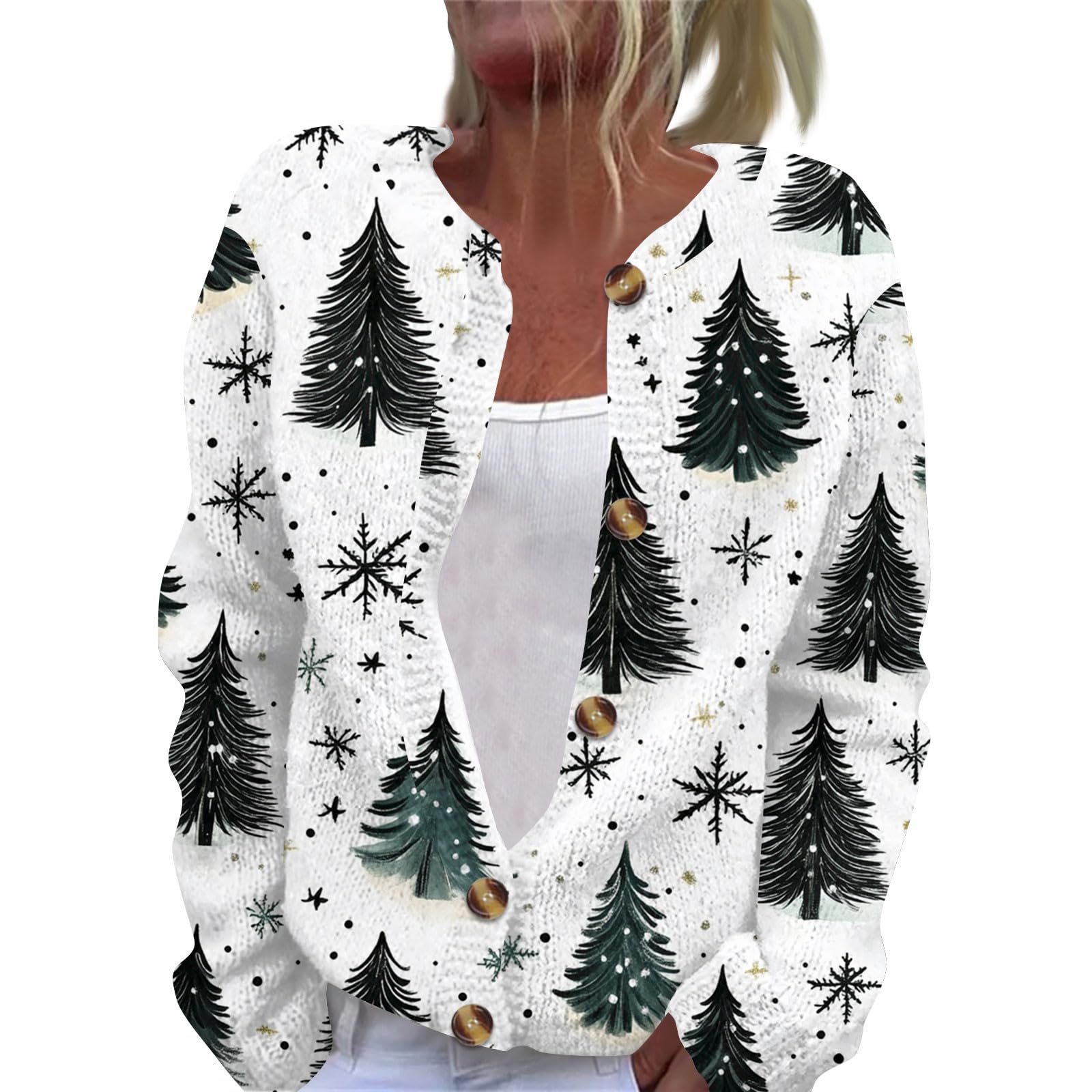 Womens Sweaters 2025 Christmas Plus Size Christmas Sweaters Funny Button Up Knit Cardigans Winter Xmas Colors Coats