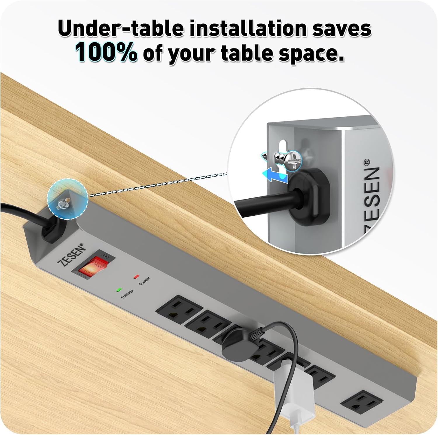 Metal 7 Outlet Power Strip with Overload Protection & 1500J Surge Protection, 6ft Cord Wall Mounted Industrial Power Strip for Office Workshop Garage, ETL Listed(15A/1875W), Grey