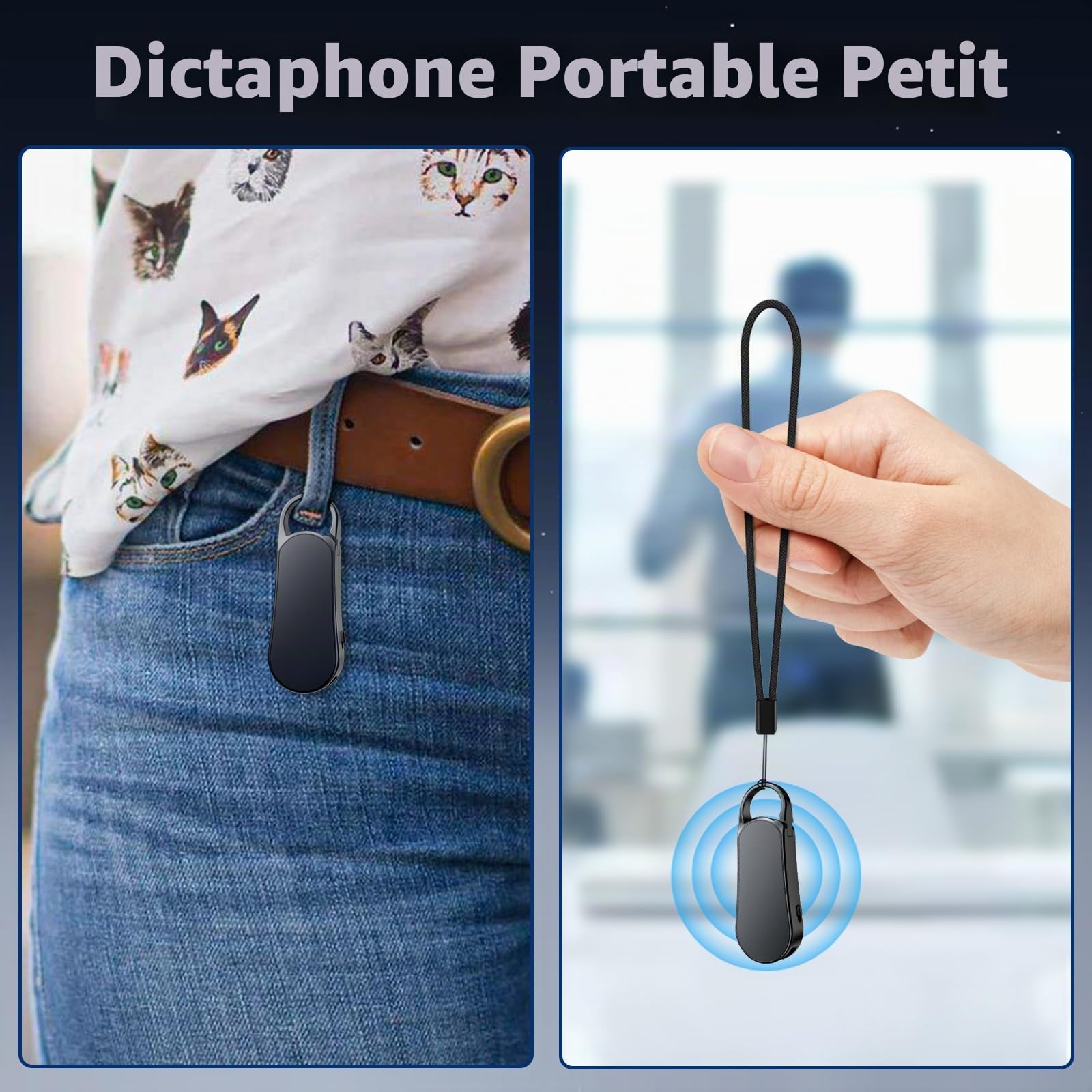 64Go Ponovo Enregistreur Vocal Design Porte-Clés avec Boîtier Métallique, Fonctionnement à Une Touche, Audio Hi‑FI 1536 kbps et Activation Vocale – Idéal pour Les Interviews et Réunions