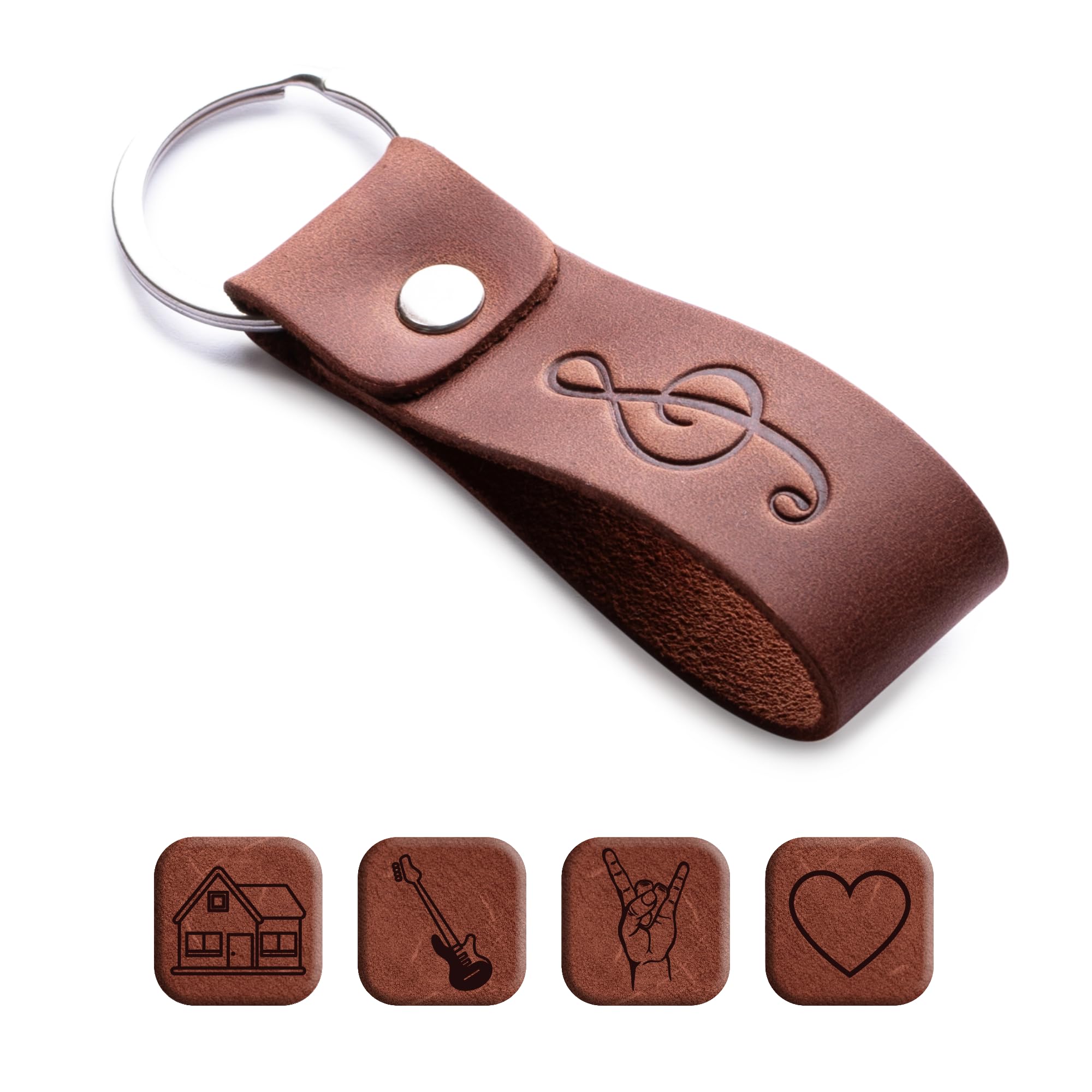 MAGOR Leather Keychain Favorite for Men, Keyring Gift for Women & Men, Birthday & Anniversary, Full Cow Leather (Treble clef)