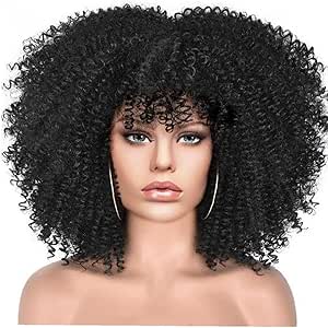 Amazon.co.jp: SAEYZ Afro Wig Black Hair Women's With Bangs Ombre Dark
