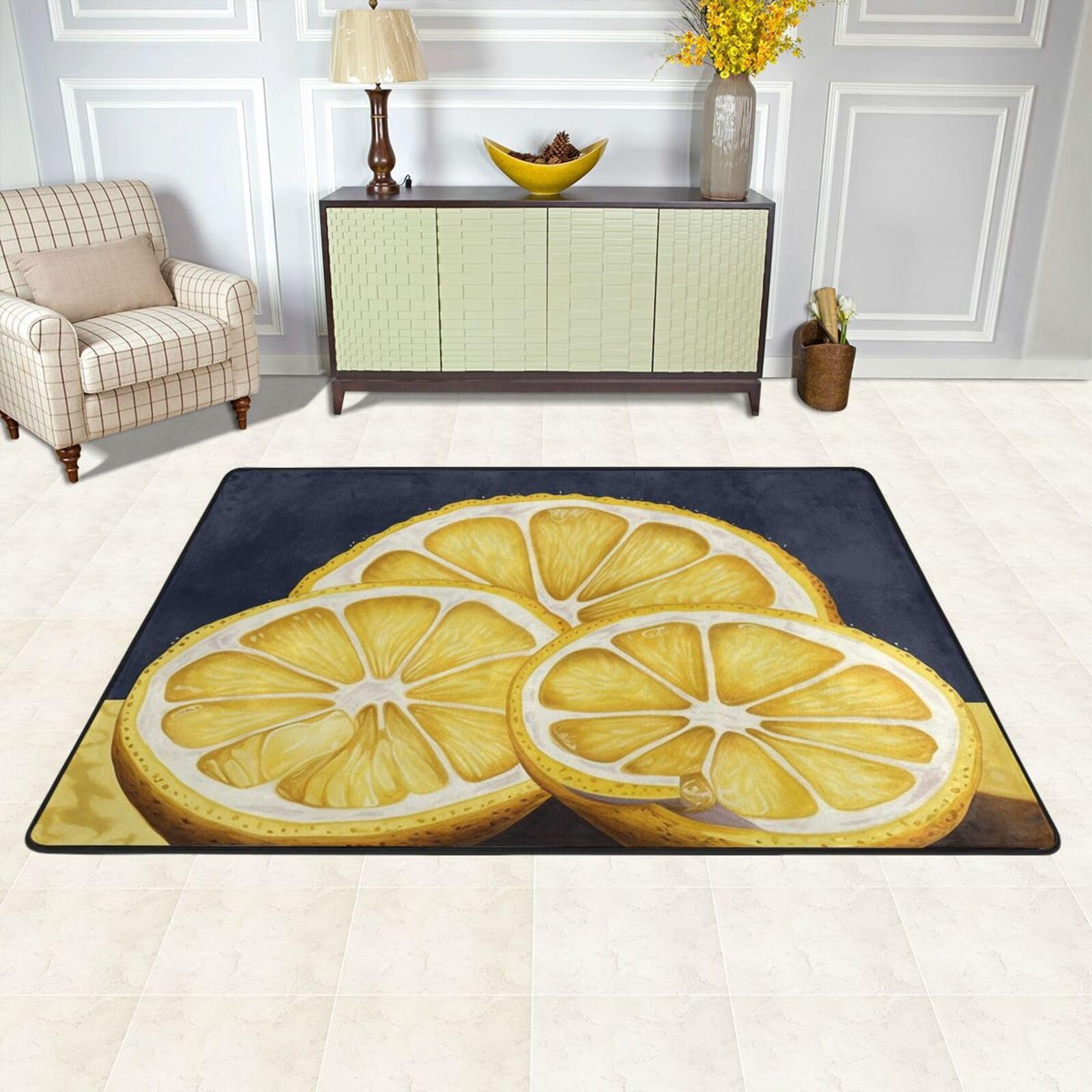 Tapis de sol pour cuisine et salon lavable grand tapis agrumes dynamique et doux