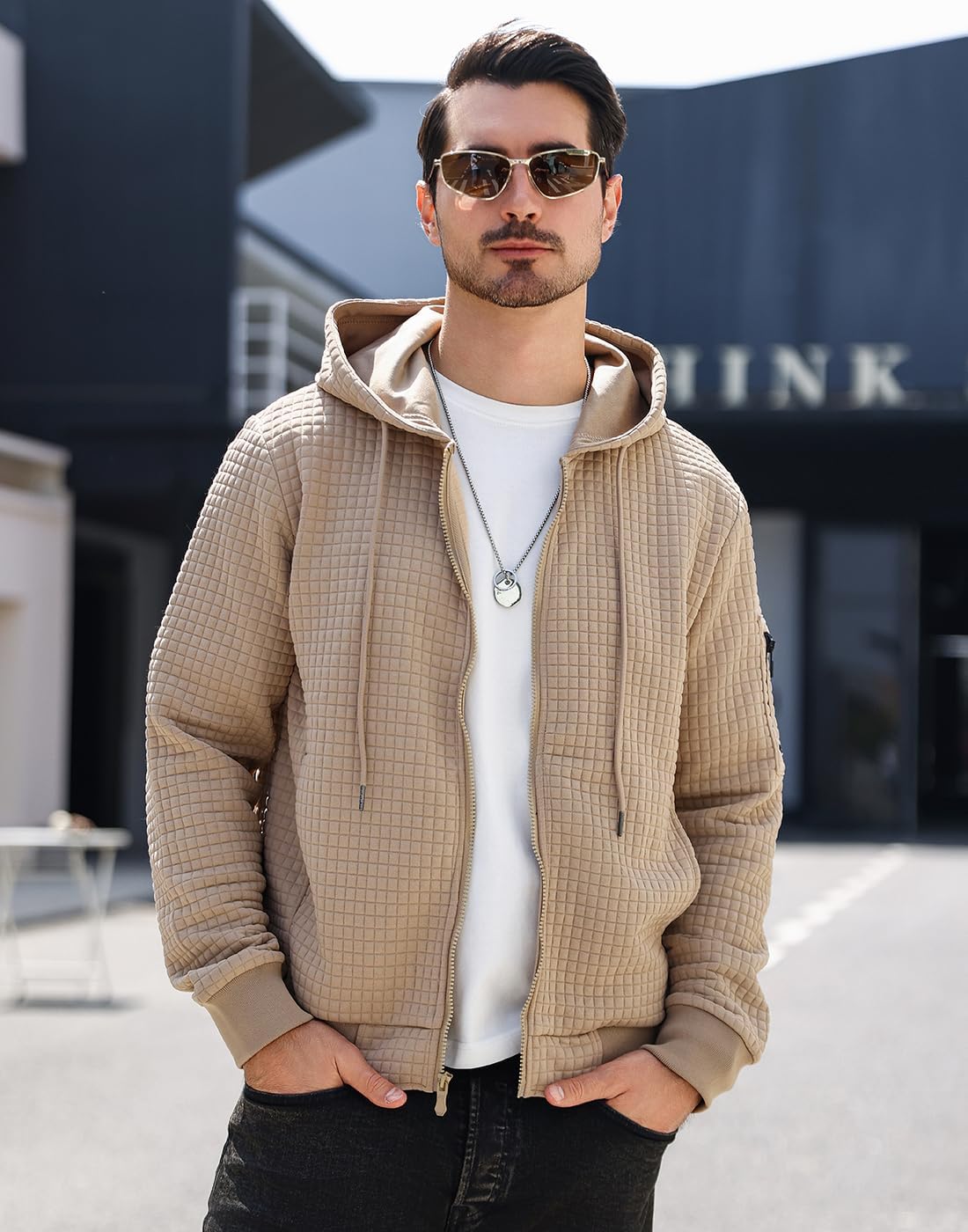 Mens Zip Up Hoodie Full-Zip Sweatshirt Lightweight Loose Fit Hooded Jackets - Image 2