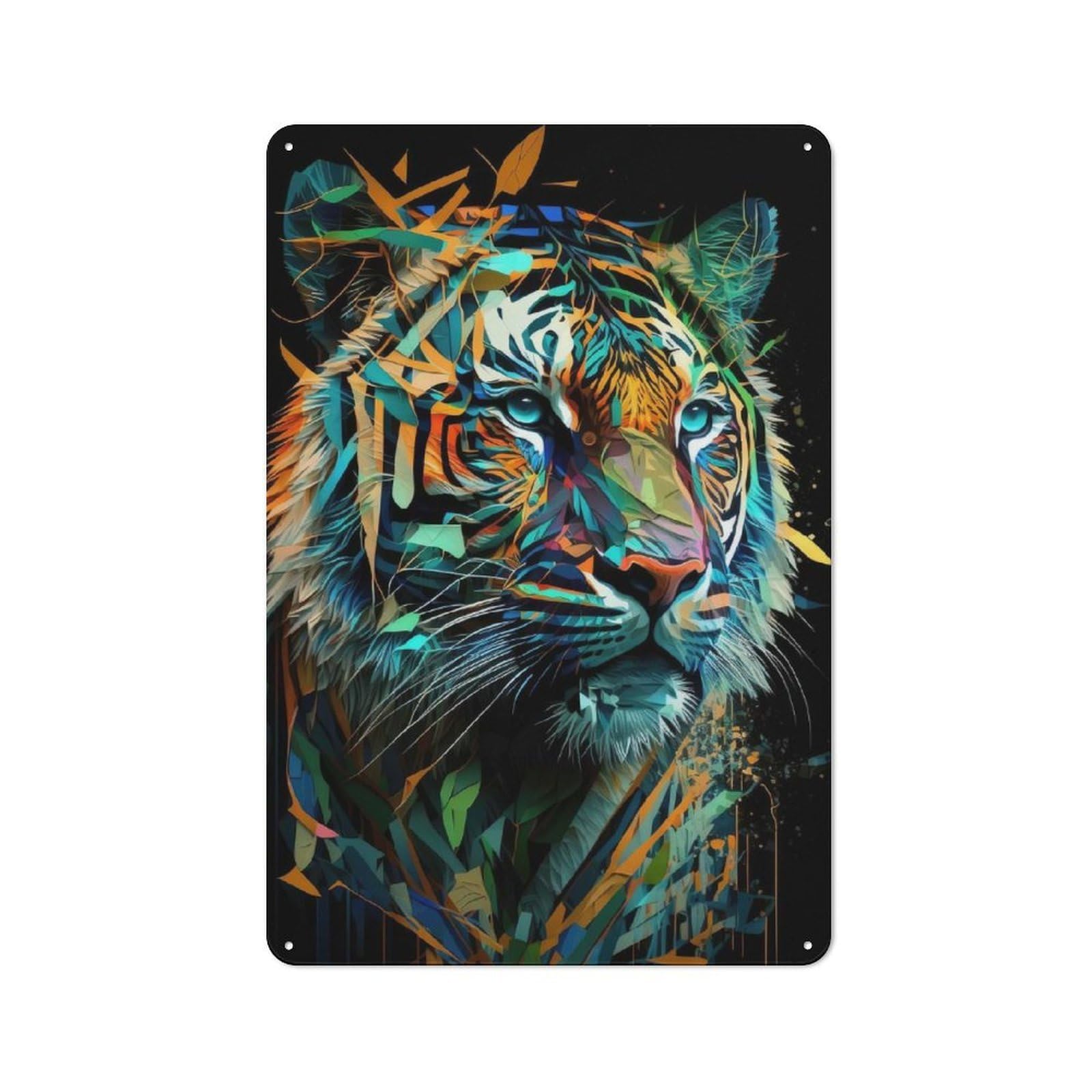 Junmoney Tiger Art Series Style 2 Simple Retro Tin Sign 30X20cm, Office Wall Decor For Hobby Room, Office, Lounge Or Living Room