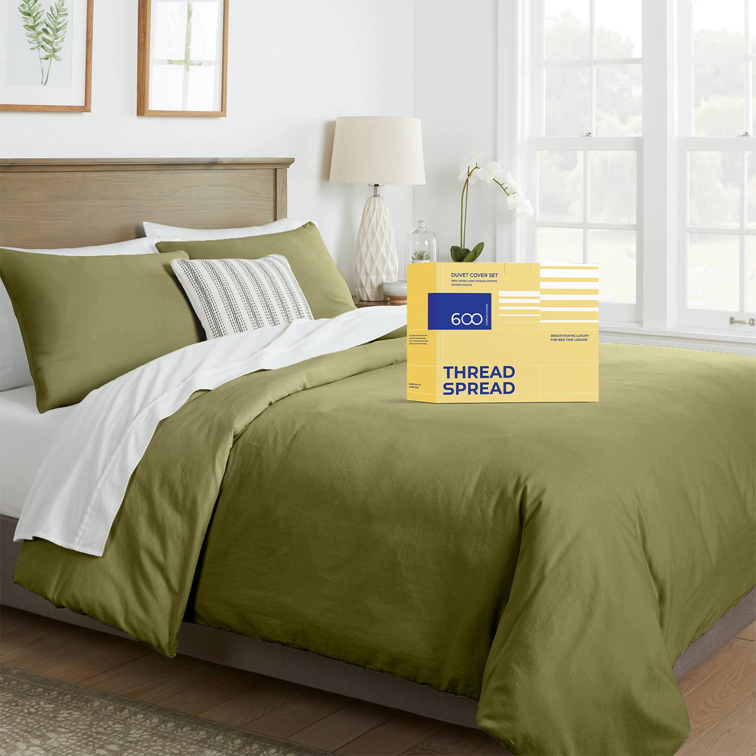 THREAD SPREAD King/Cal King Duvet Cover, 600 Thread Count Sateen 3Pc Egyptian Cotton Duvet Cover Set, 100% Pure Cotton Comforter Cover, 2 Pillow Shams