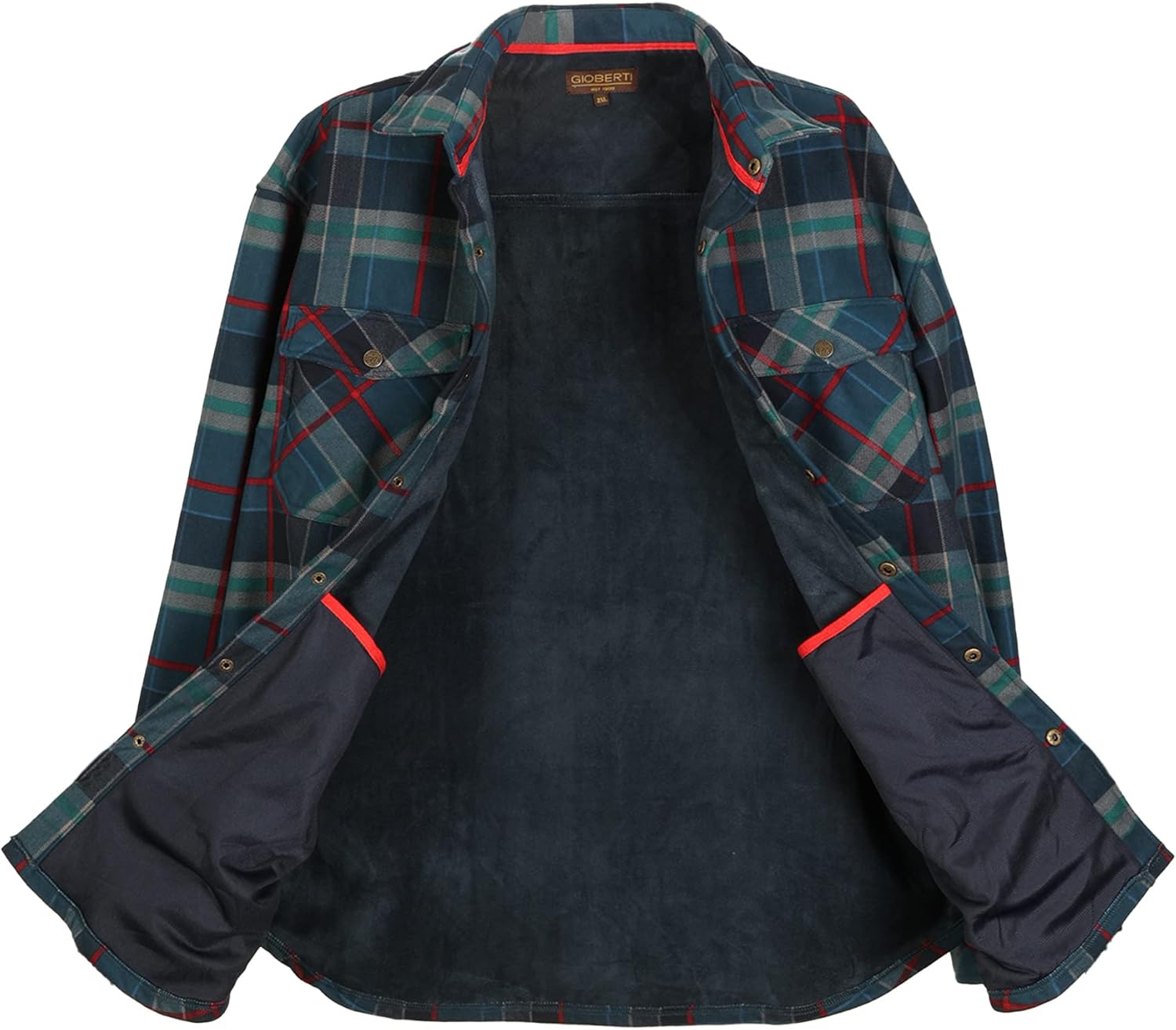 Gioberti Mens Checkered Flannel Jacket With Velvet Underlining