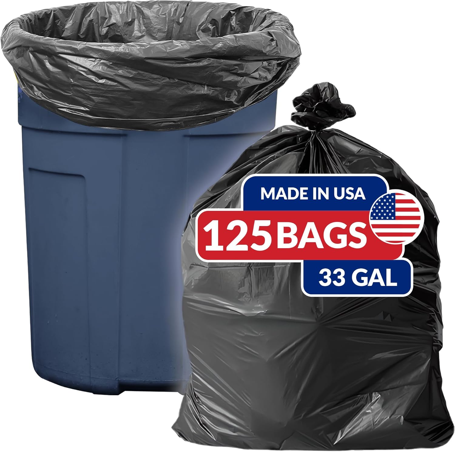 Reli. SuperValue 33 Gallon Trash Bags | 125 Count | Made in USA | Heavy Duty | Black Multi-Use Garbage Bags