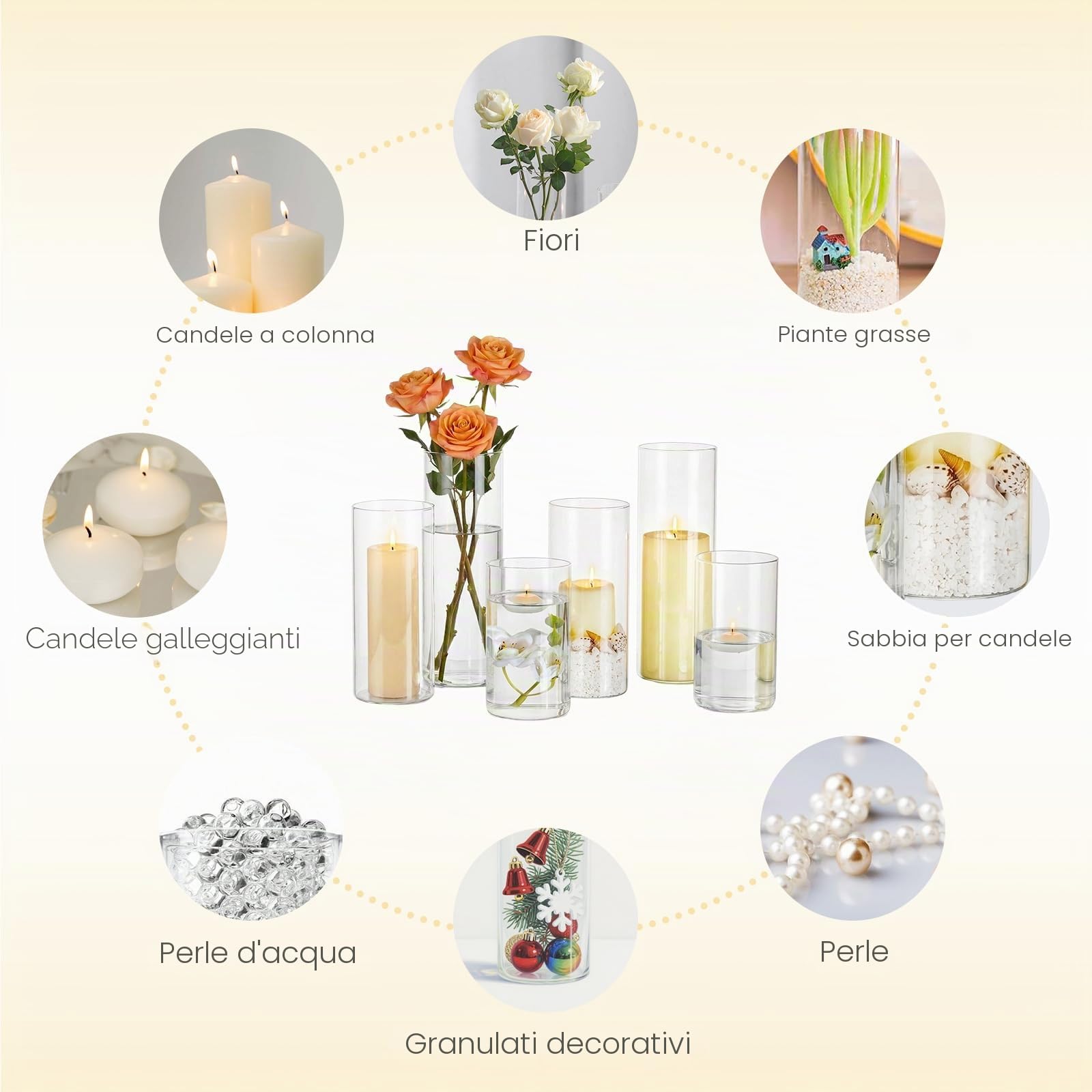 Portacandele Vetro Vaso Candele Galleggianti: Hewory Set di 24 Porta Candela da Tavolo Cilindri in Vetro Trasparente Vasi per Centrotavola Decorative Cilindrico Candelabro