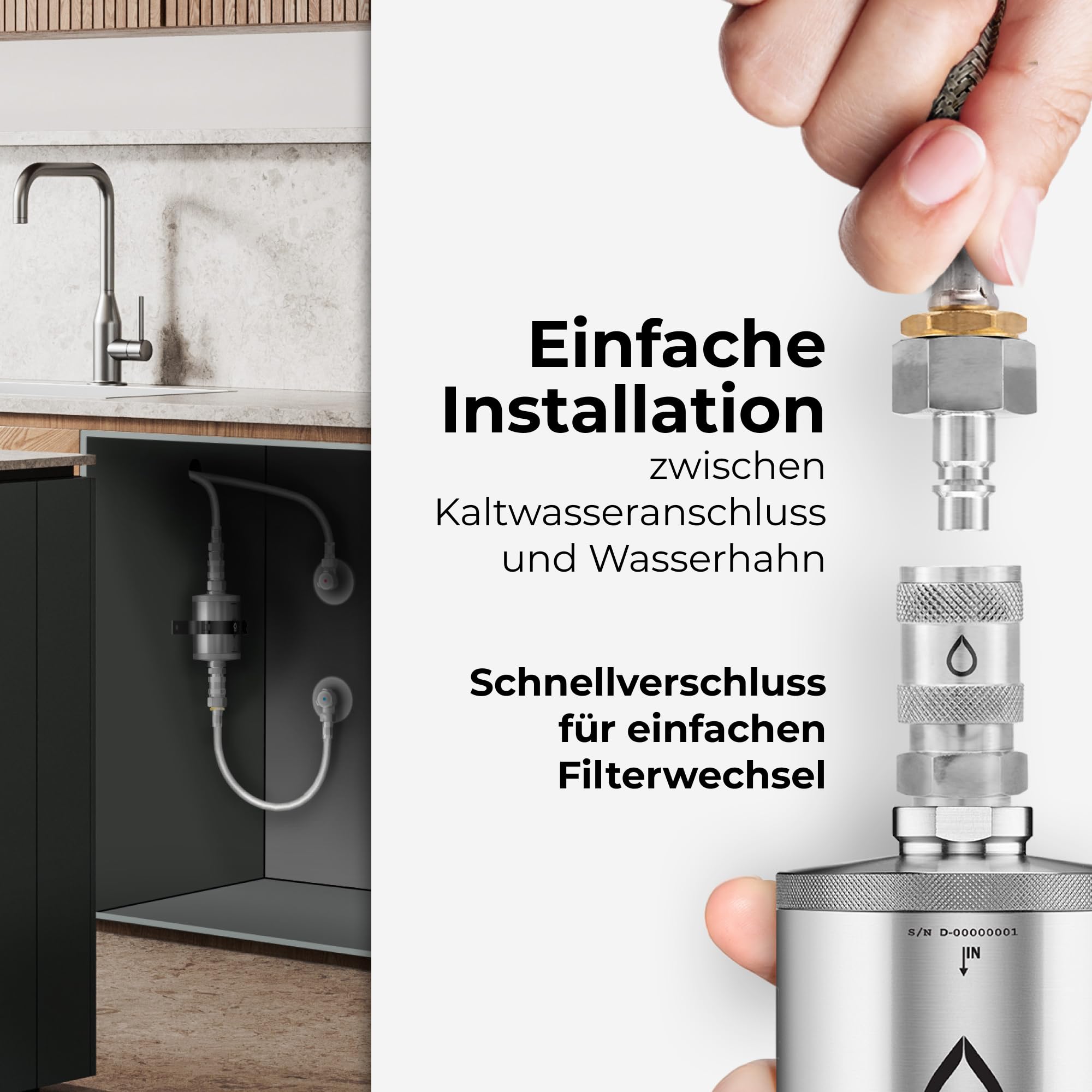 Alb Filter UNTERTISCH ACTIVE Wasserfilter Küche Edelstahl Natur | Reduziert Schadstoffe, Chlor & Geschmack, Untertischfilter Küche, Anschluss-Set Schnellkupplung, Made in Germany