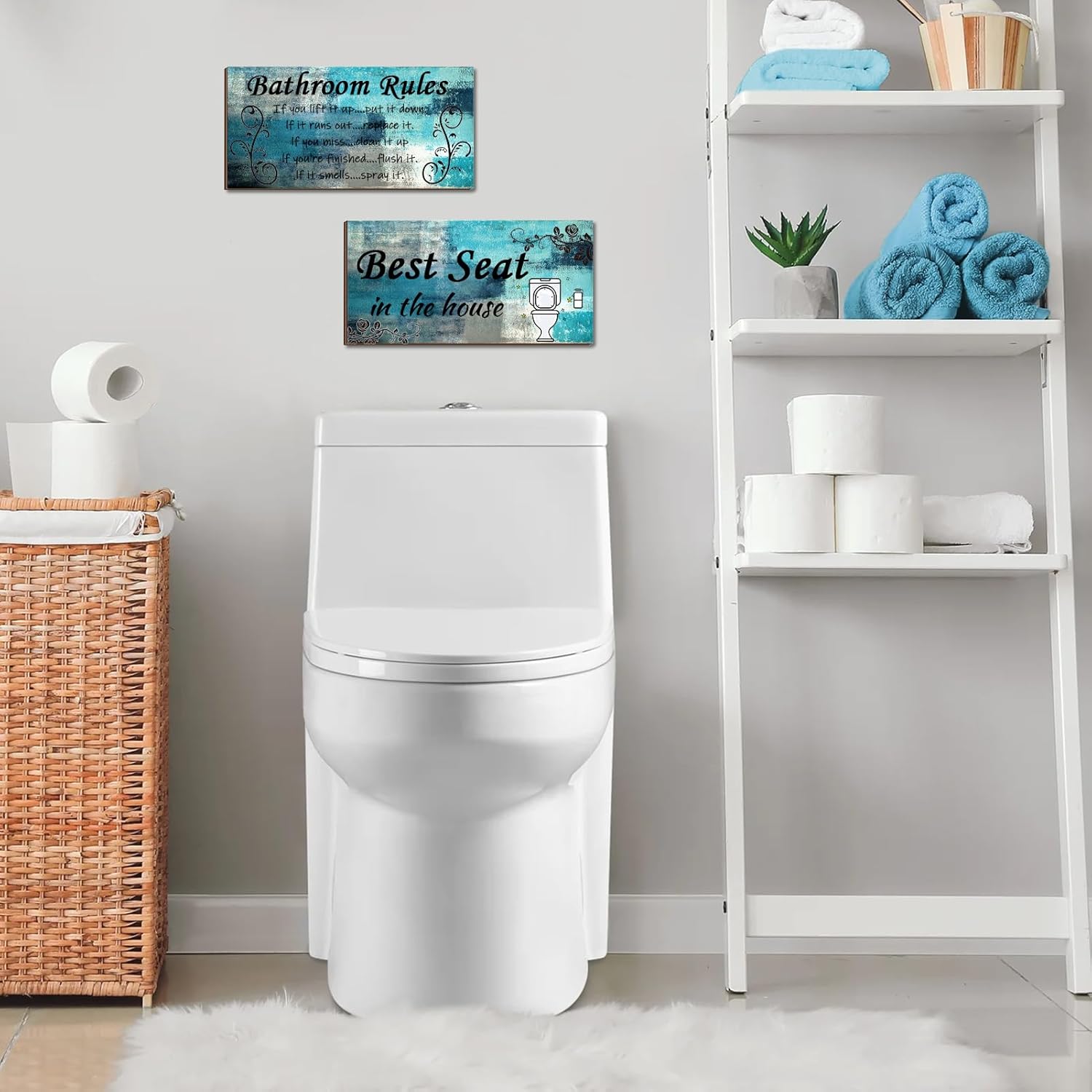 LNOND Turquoise Bathtub Mat Non Slip + 2 Pieces Turquoise Bathroom Wall Decor