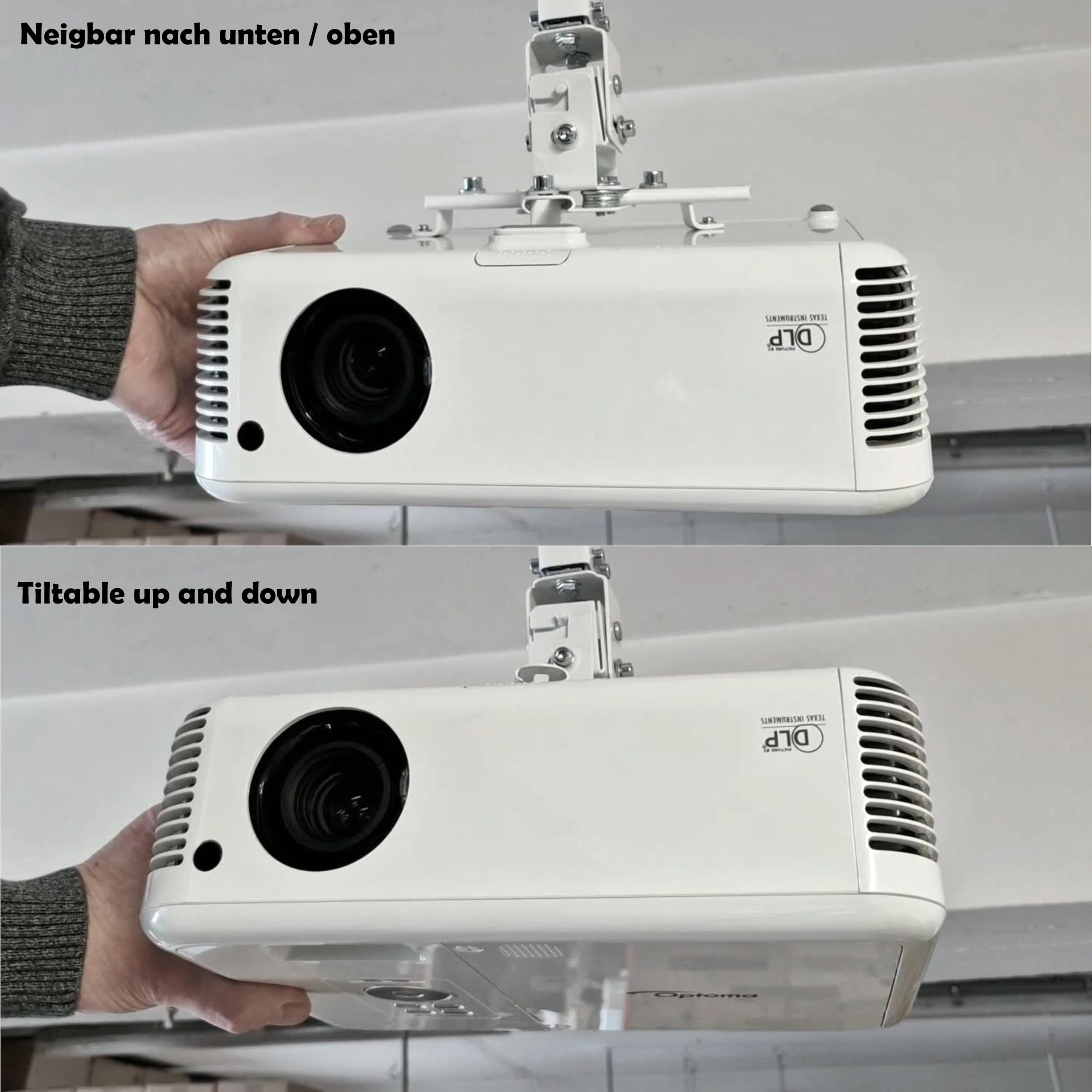 Support de plafond pour projecteur laser Optoma GT2000HDR, W400LVe, ZW350e, H190X, parfaitement préparé pour les installations home cinéma haut de gamme (pour Optoma GT2000HDR, W400LVe, ZW350e, H190X)
