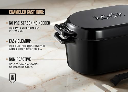 Miniatura 5 de Kook Dutch Oven with Lid, Bread Loaf Pan, Enameled Cast Iron, Great for Baking Sourdough, Cooking and Roasting, Dishwasher Safe, Dual Handles,