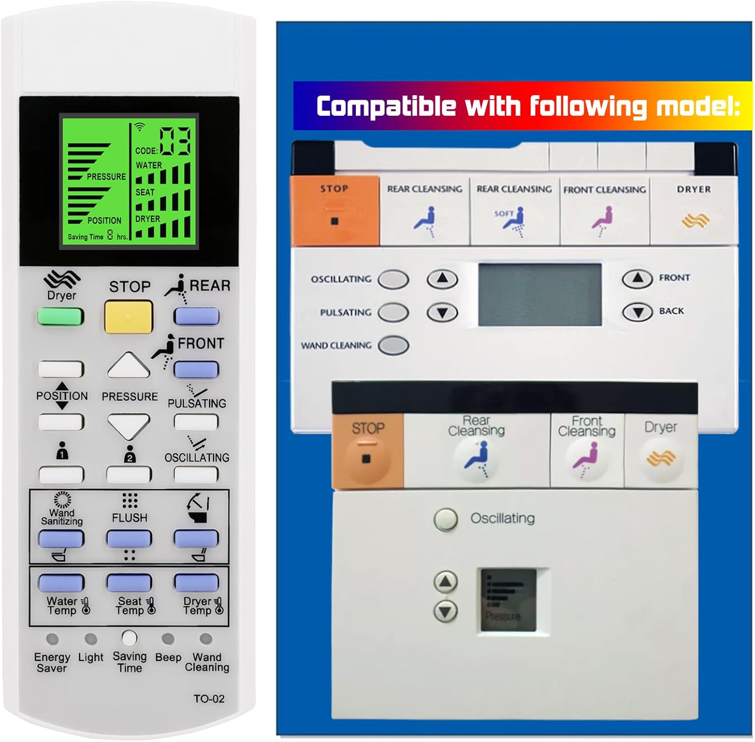 Replacement Remote Control for TOTO Washlet Toilets and Bidets SG TCF490A TCF491A E200 SW543C SW544C THU9062 SW843 SW844 (with Wall Mounting Bracket)