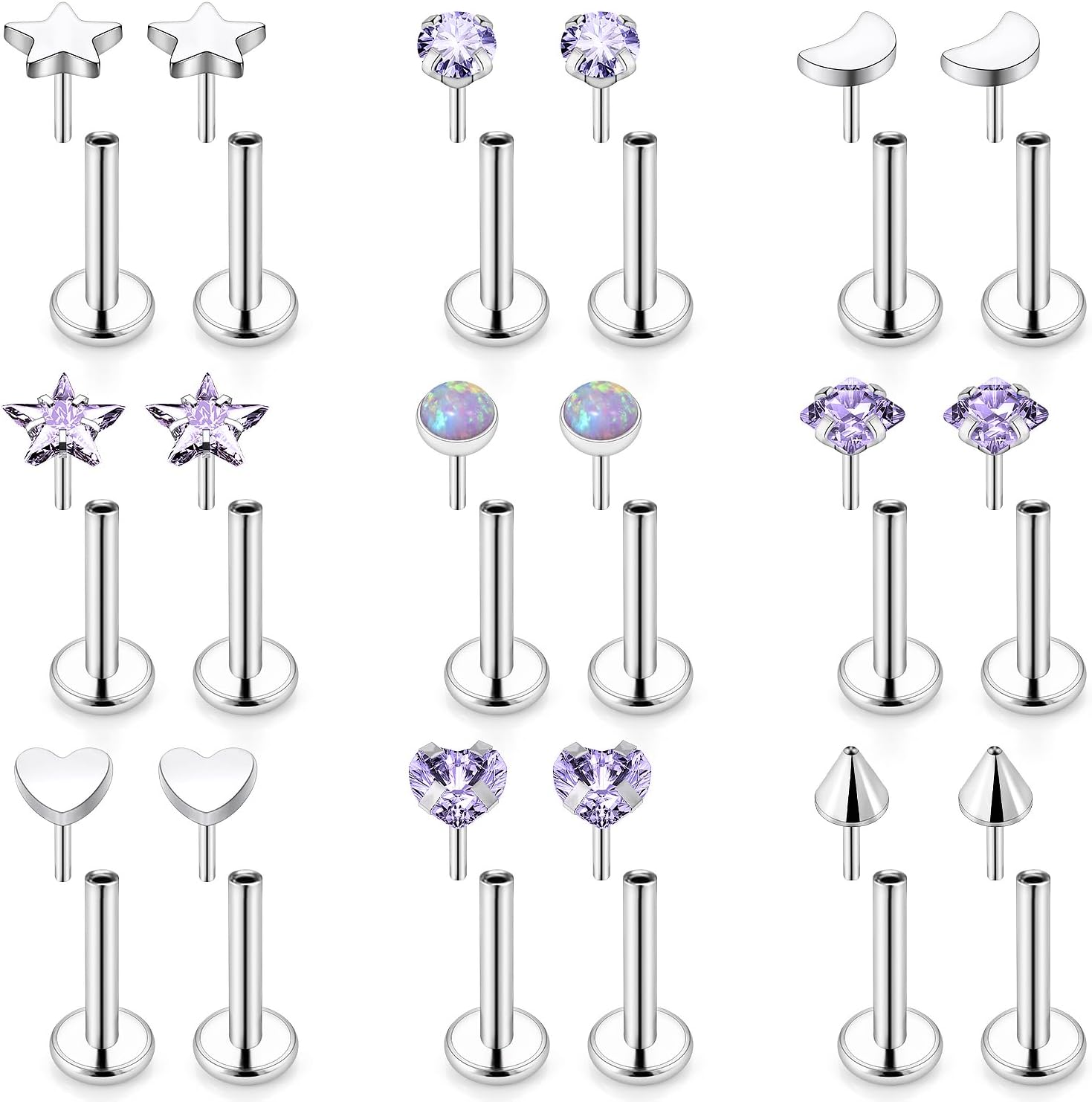 Threadless Noses Rings, Flat Back Earrings, 20/18/16g-Gauge 5/16in-Post 3mm-Top, Hypoallergenic Surgical Steel Medusa Lip Labret Cartilage Helix Tragus Conch Piercing Jewelry for Women Men