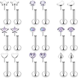 Threadless Noses Rings, Flat Back Earrings, 20/18/16g-Gauge 5/16in-Post 3mm-Top, Hypoallergenic Surgical Steel Medusa Lip Labret Cartilage Helix Tragus Conch Piercing Jewelry for Women Men