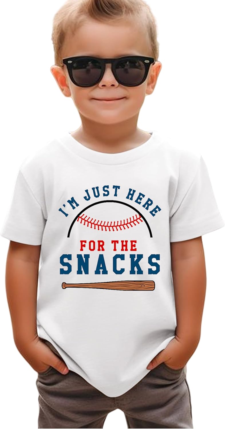 Toddler Baby Boys Girls Baseball T-Shirts I'm Just Here for The Snacks Kids Short Sleeve Crewneck Summer Tee Tops