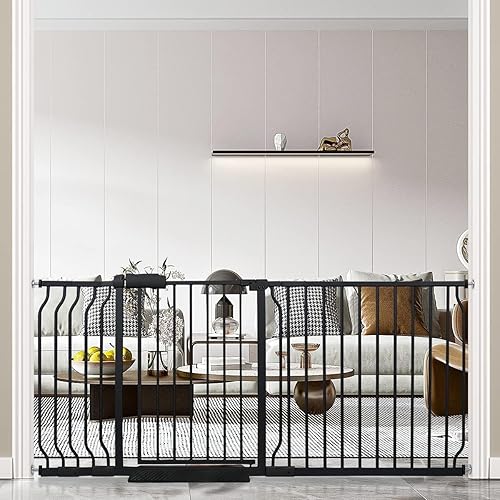 Miniatura 7 de BELABB Puerta de seguridad extra ancha para puerta de bebé puertas de seguridad para interiores de metal blanco puerta grande para mascotas paseo a