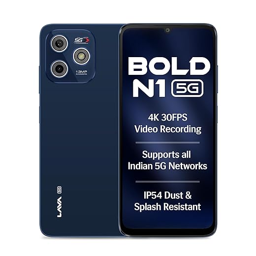 Lava Bold N1 5G (Royal Blue, 4GB RAM, 64GB Storage) |Bigger 6.75" HD+ Notch Display | Octacore 5G Processor | 13 MP AI Camera |5000 mAh Battery| IP54 Rated Dust & Water Splash Proof