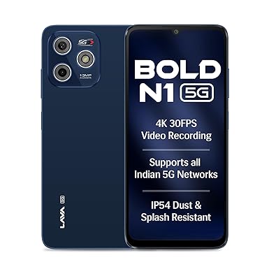 Lava Bold N1 5G (Royal Blue, 4GB RAM, 64GB Storage) |Bigger 6.75" HD+ Notch Display | Octacore 5G Processor | 13 MP AI Camera |5000 mAh Battery| IP54 Rated Dust & Water Splash Proof