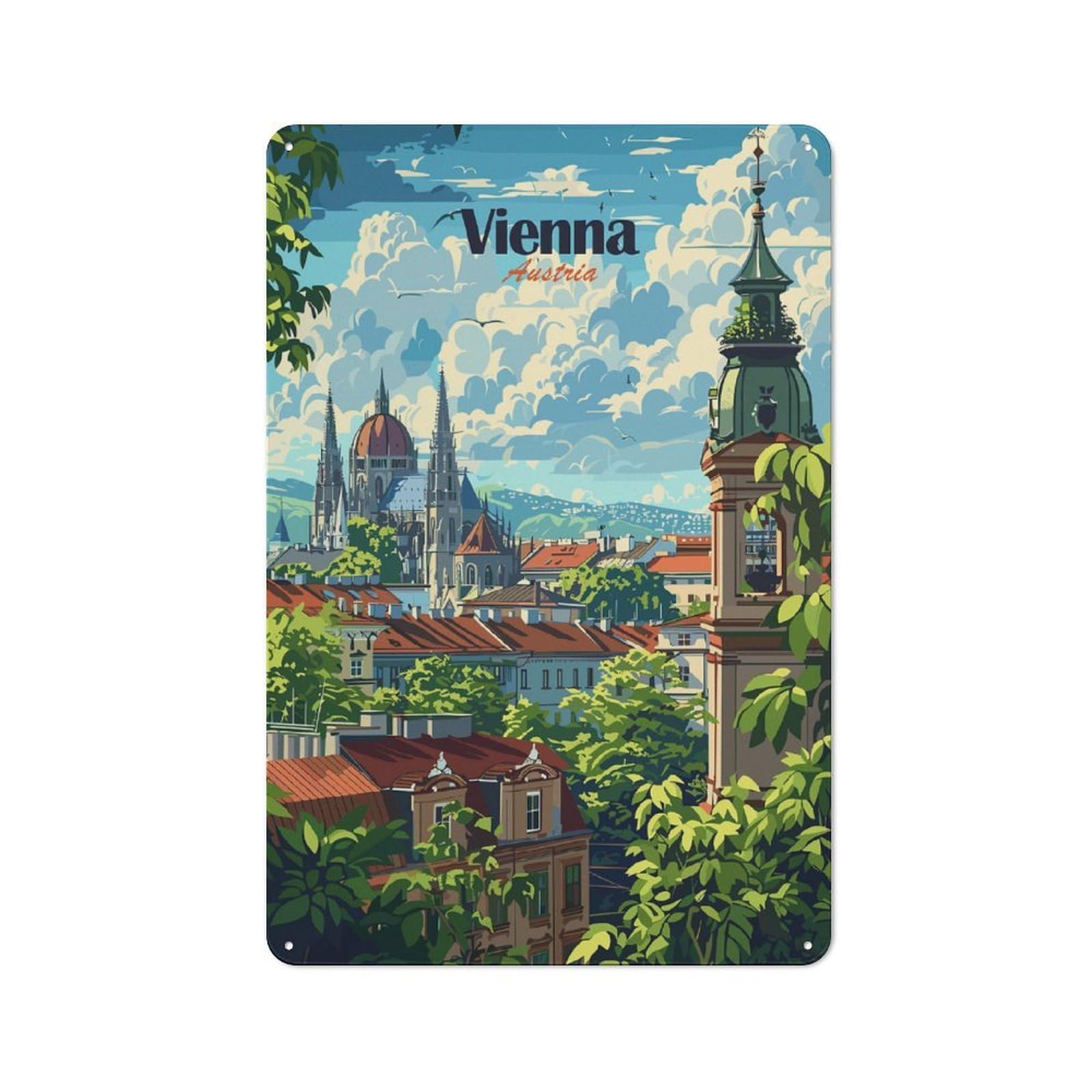 Junmoney Style For Garden Room Or Summerhouse, Vienna Cityscape Retro Metal Sign 30X20cm, For Vintage Wall Decor Fans, For Metal Sign Collectors