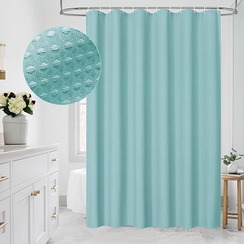 MitoVilla Cortina de ducha de tela de gofre, cortinas de ducha texturizadas de tejido de gofre turquesa para decoración moderna de baño de lujo,