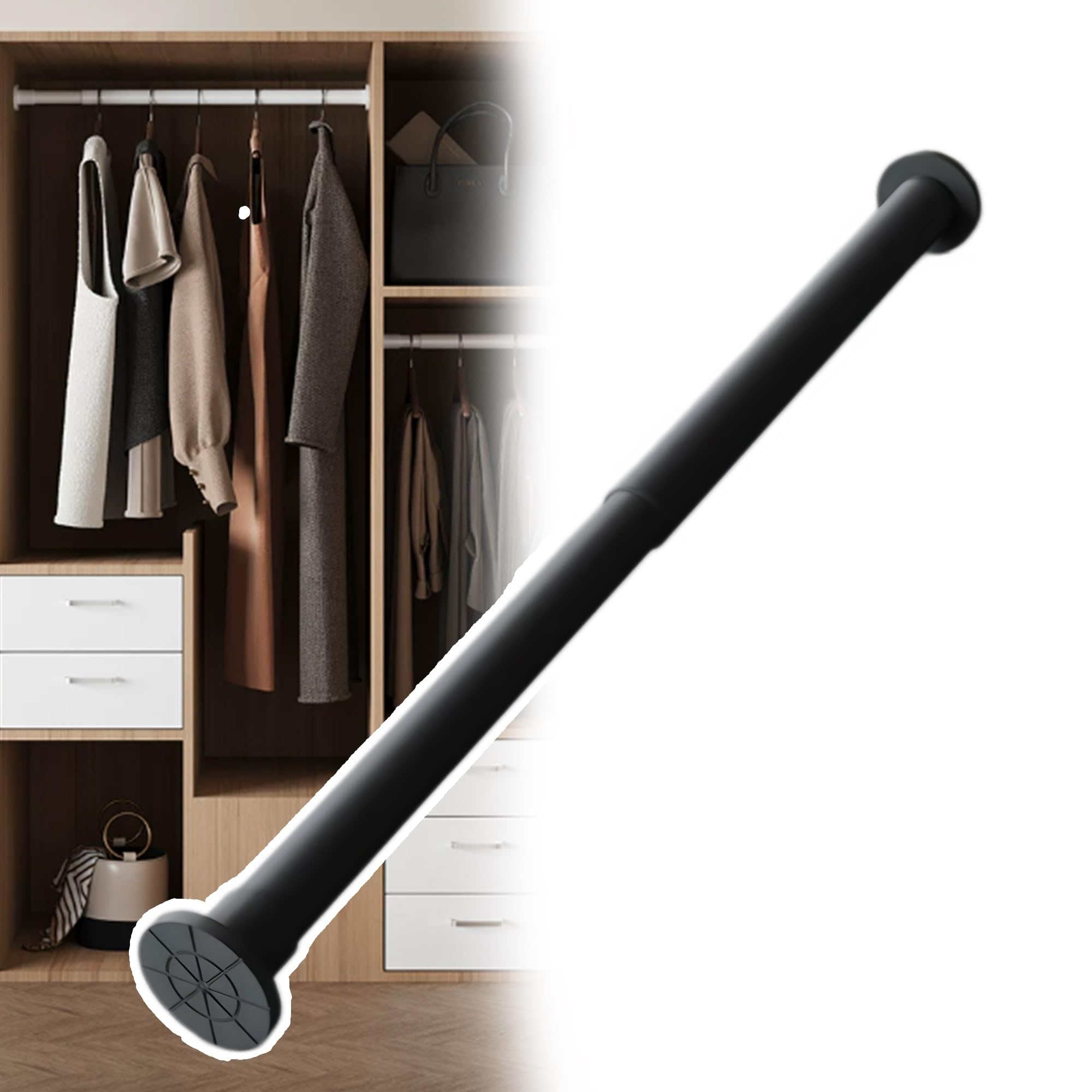 Minimalist Wardrobe Telescoping Rod, No Drilling or Adhesive Required, Made of Carbon Steel, Ideal for Home Storage(Black,1.1-2.9m/3.6-9.5ft)