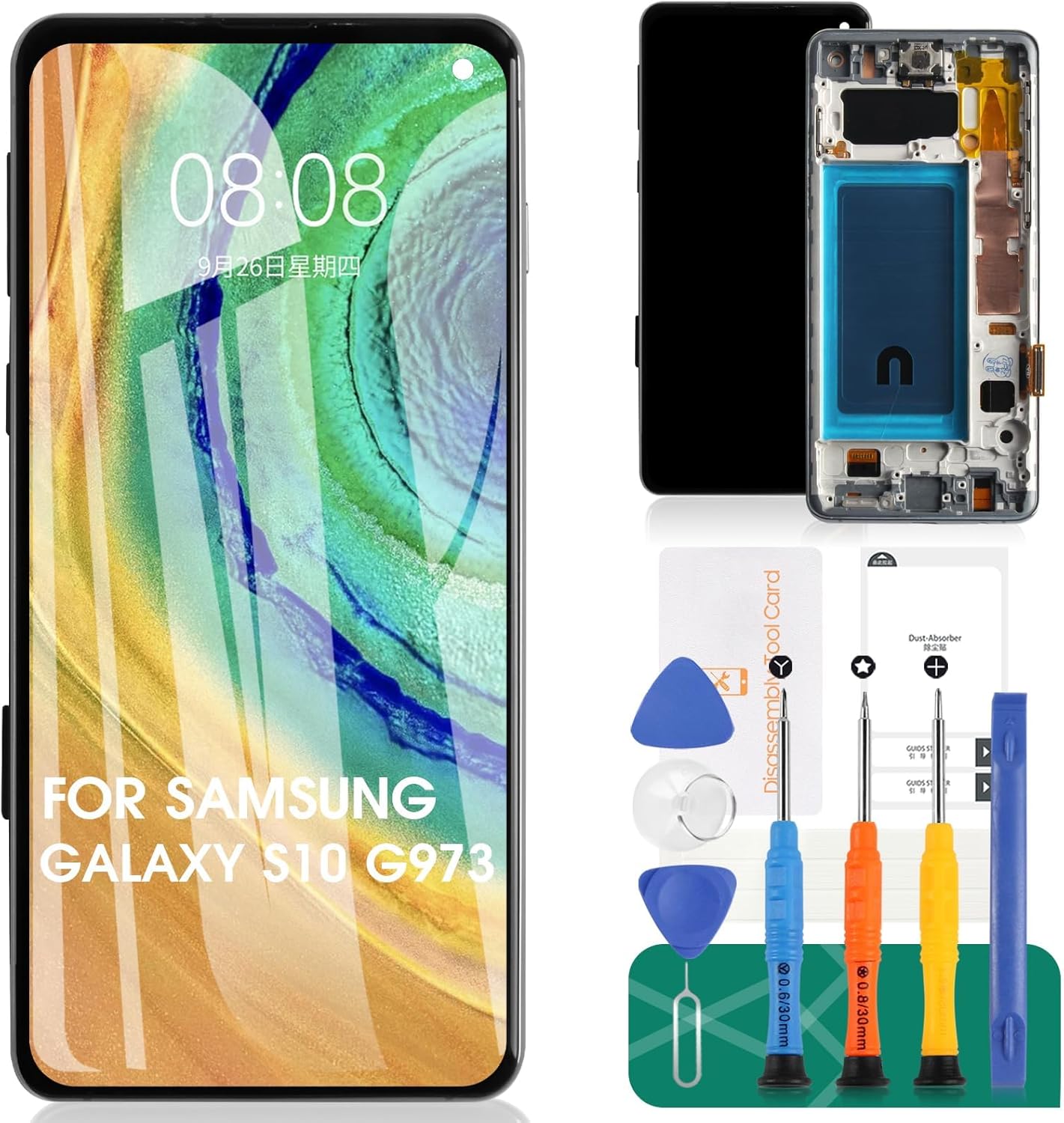TFT for Samsung Galaxy S10 Screen Replacement for Samsung S10 LCD Digitizer Repair Kits for Samsung S10 Screen Replacement SM-G973U Touch Display Assembly with Frame (Without Fingerprint Function)