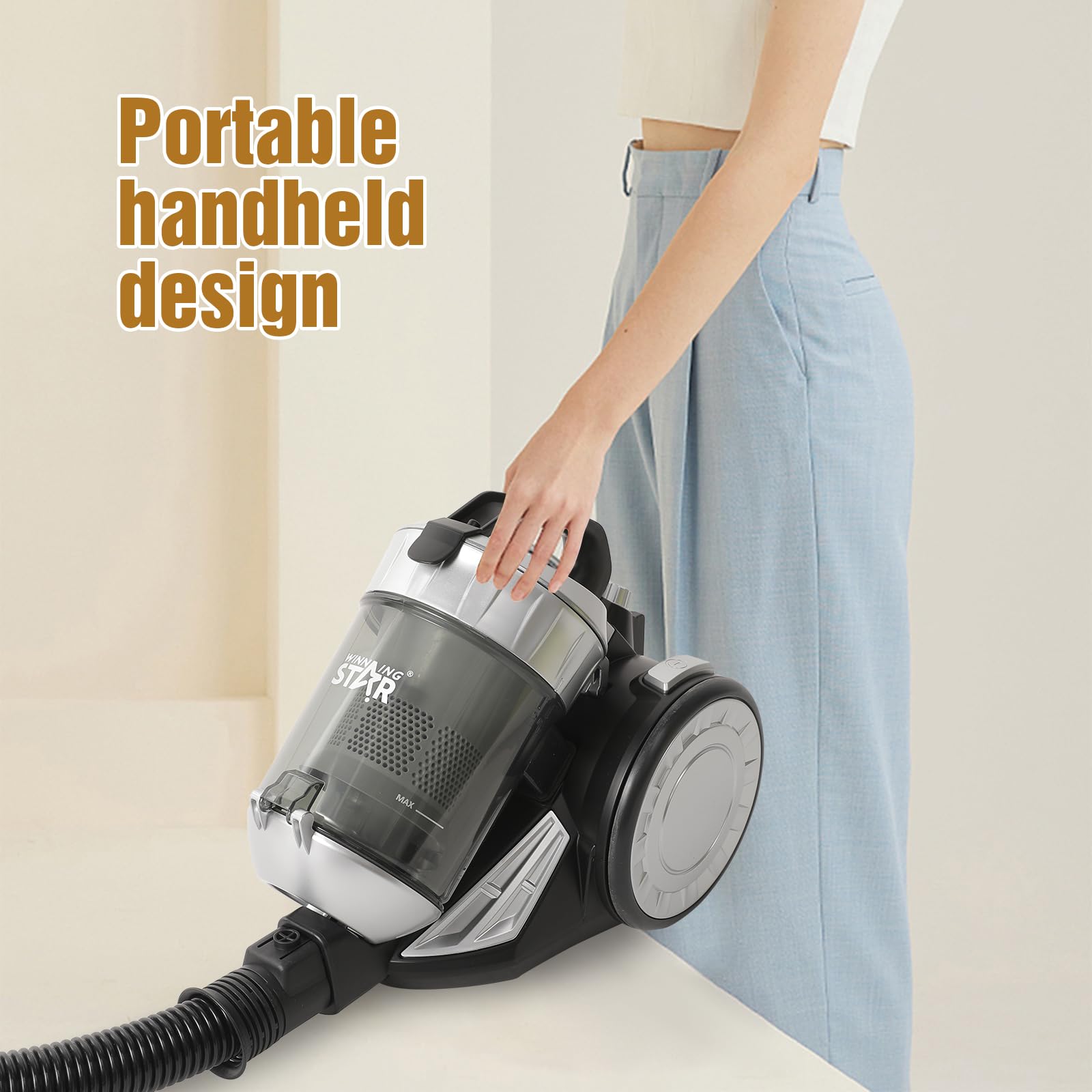 Aspirador sin bolsa con cable 1200W,Filtración HEPA & Bandeja de polvo 2L, tecnología ciclón, 16 KPa de potencia de succión potente, para pelo de animales y limpieza completa