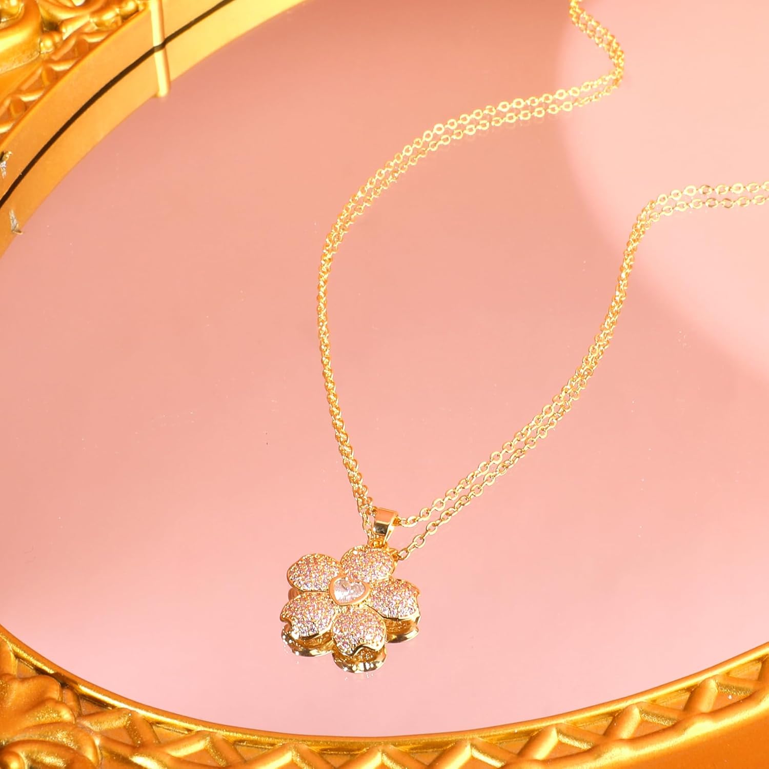 Gold Feather Flower Rudder Key Elephant Pendant Necklace for Women 14K Gold Plated Vintage Pearl Horseshoe Anchor Cross Star Crowns Doves Love $ Four-leaf Clover Virgin Mary Gourd Sun Moon Necklaces - Image 7