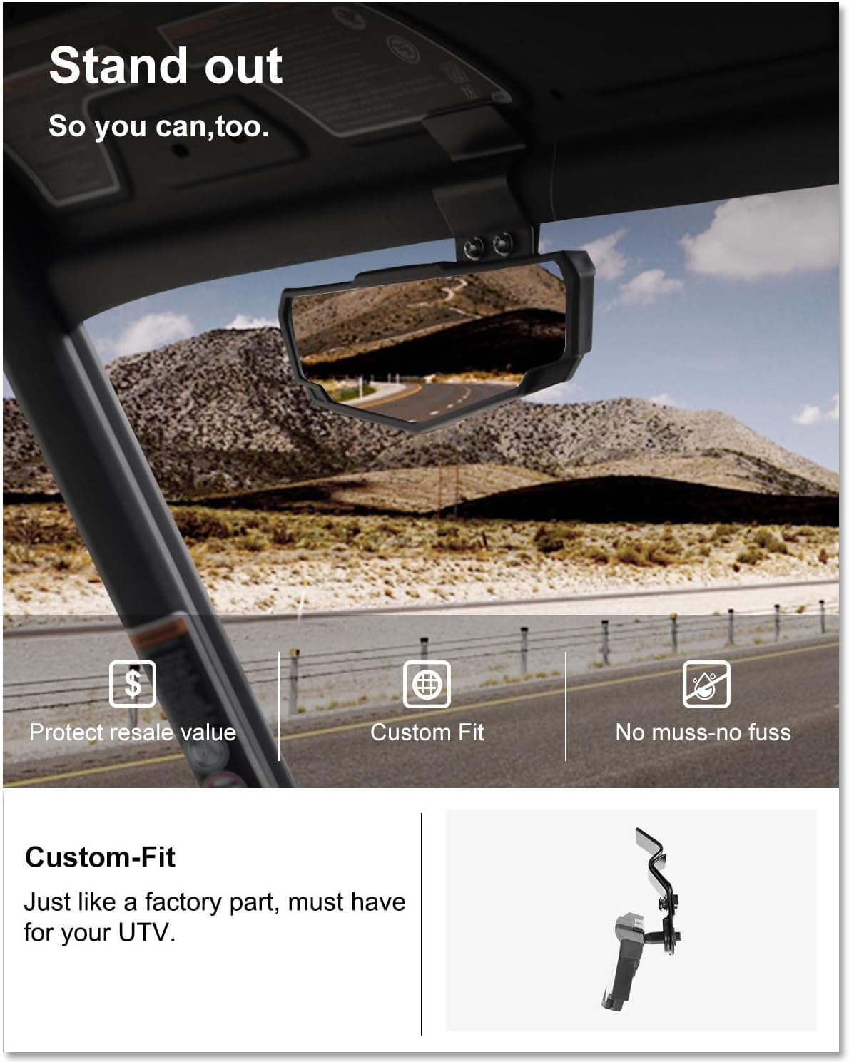 KIWI MASTER Center Rear View Mirrors for 2015-2026 Can Am Defender, Polaris Ranger SP 570 900 1000 XP Crew Accessories, Adjustable Rearview Racing Convex Mirror