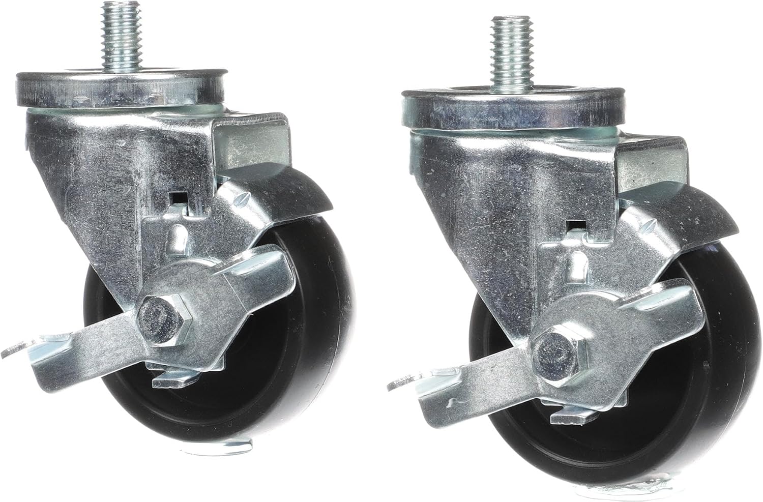 Medium Duty Threaded Stem Caster Kit - 1/2-13 x 3/4" Stem, 3" Black Polyolefin Wheel, 4 Brake Casters