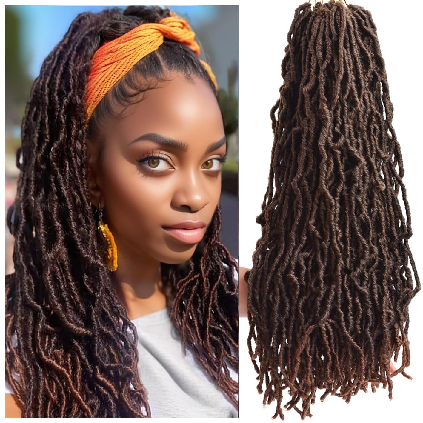 6 Packs Locs Crochet Hair Pre-looped Goddess Faux Locs with Curly Ends Synthetic Crochet Braiding Hair for Black Women Hair Extensions (18 Inch, T1B/30#)
