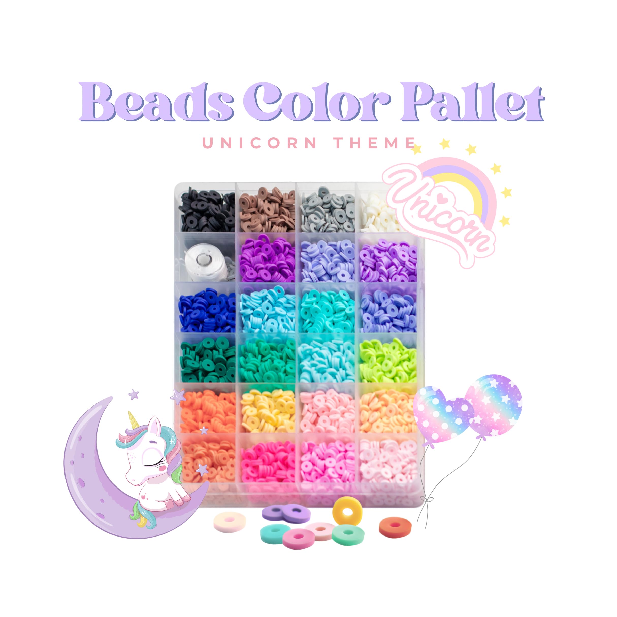Premium Clay Beads, 6000 Pcs Unicorn Theme Beads with Elastic String, Multi Colors Friendship Bracelet Making Kit - Image 4