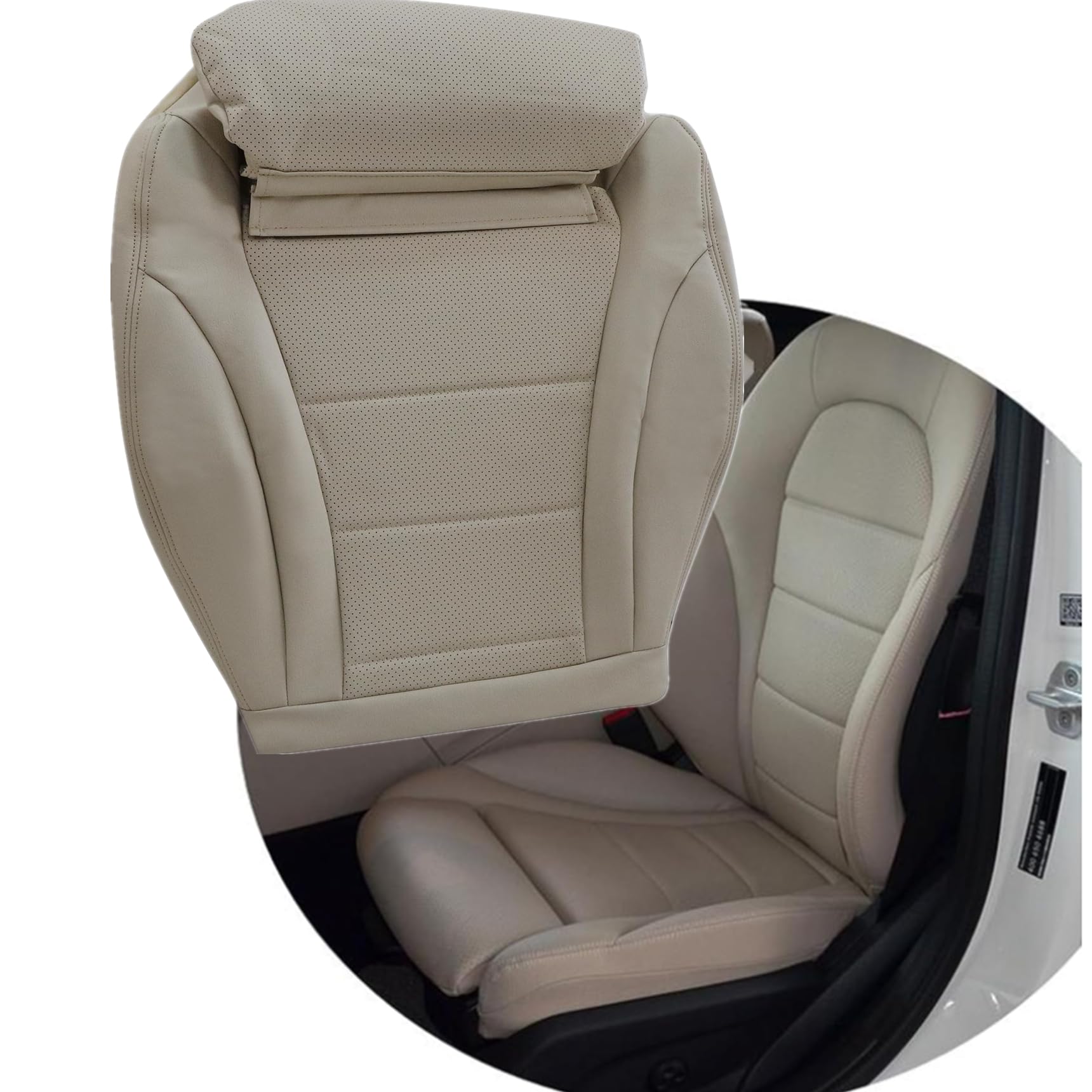 ATUOTPO Driver Side Bottom Leather Perforated Seat Cover Tan Compatible with Mercedes Benz C Class W205 C250 C300 C350 C400 GLC300 GLC300e 2015 2016