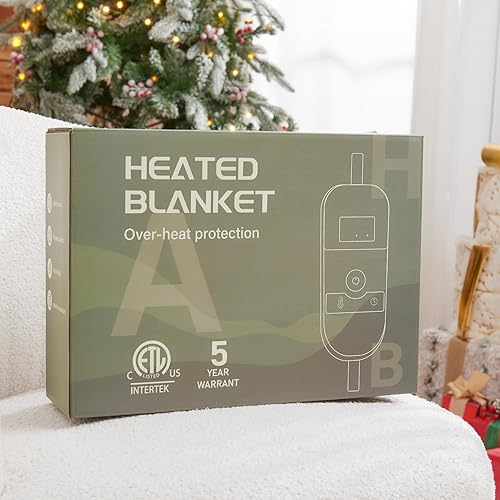 Miniatura 6 de Manta eléctrica térmica tamaño Queen, 84 x 90 pulgadas, manta térmica Queen con doble control y 10 niveles de calor y temporizador para cama, manta