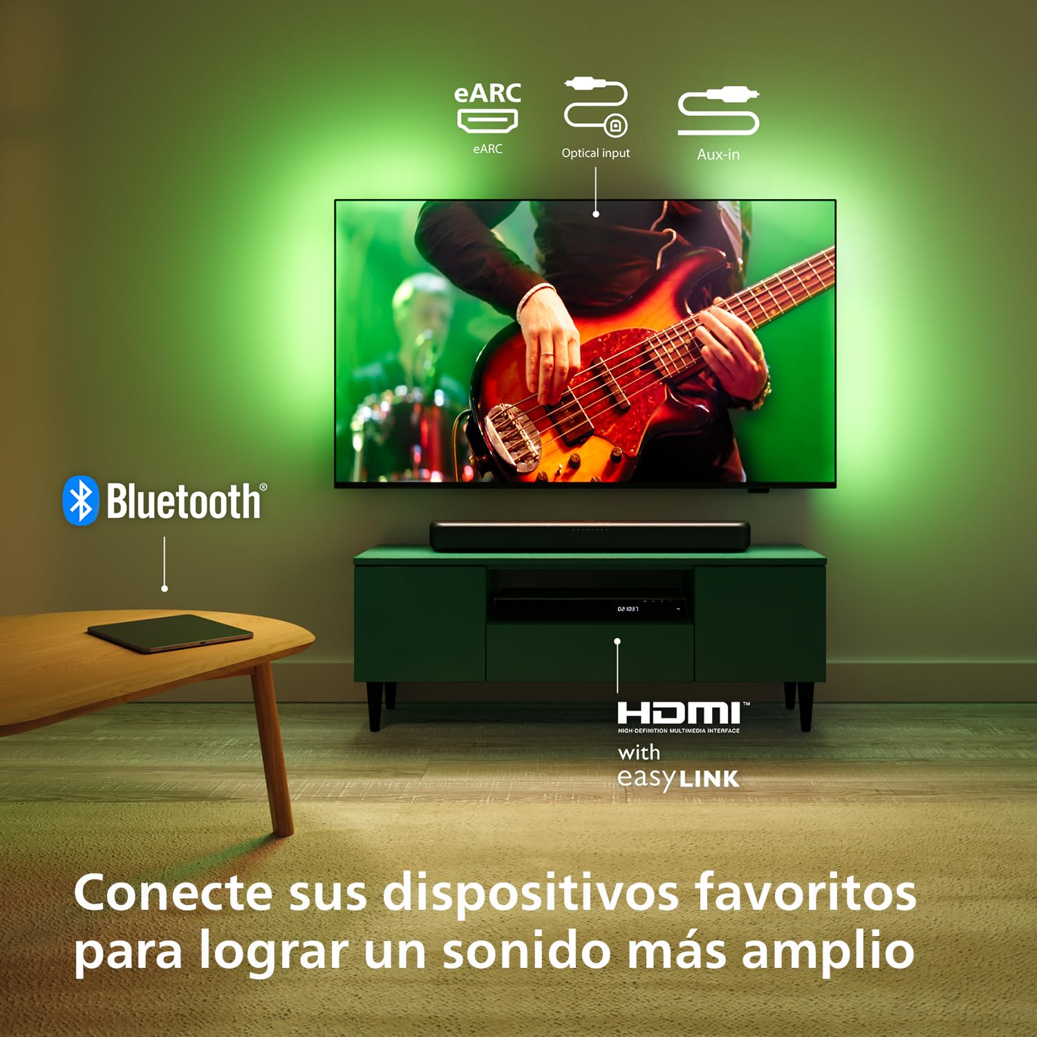 Philips TAB5109 Barra de Sonido 2.0 120W DTS Virtual X Bluetooth 5.4 HDMI ARC Óptica USB Gris Oscuro