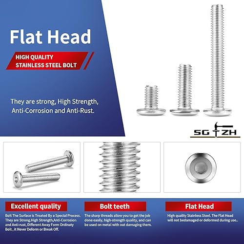 Miniatura 4 de Tornillos hexagonales de cabeza plana M8 x 1.378 in, acero inoxidable 304 18-8, rosca completa (con llave hexagonal)