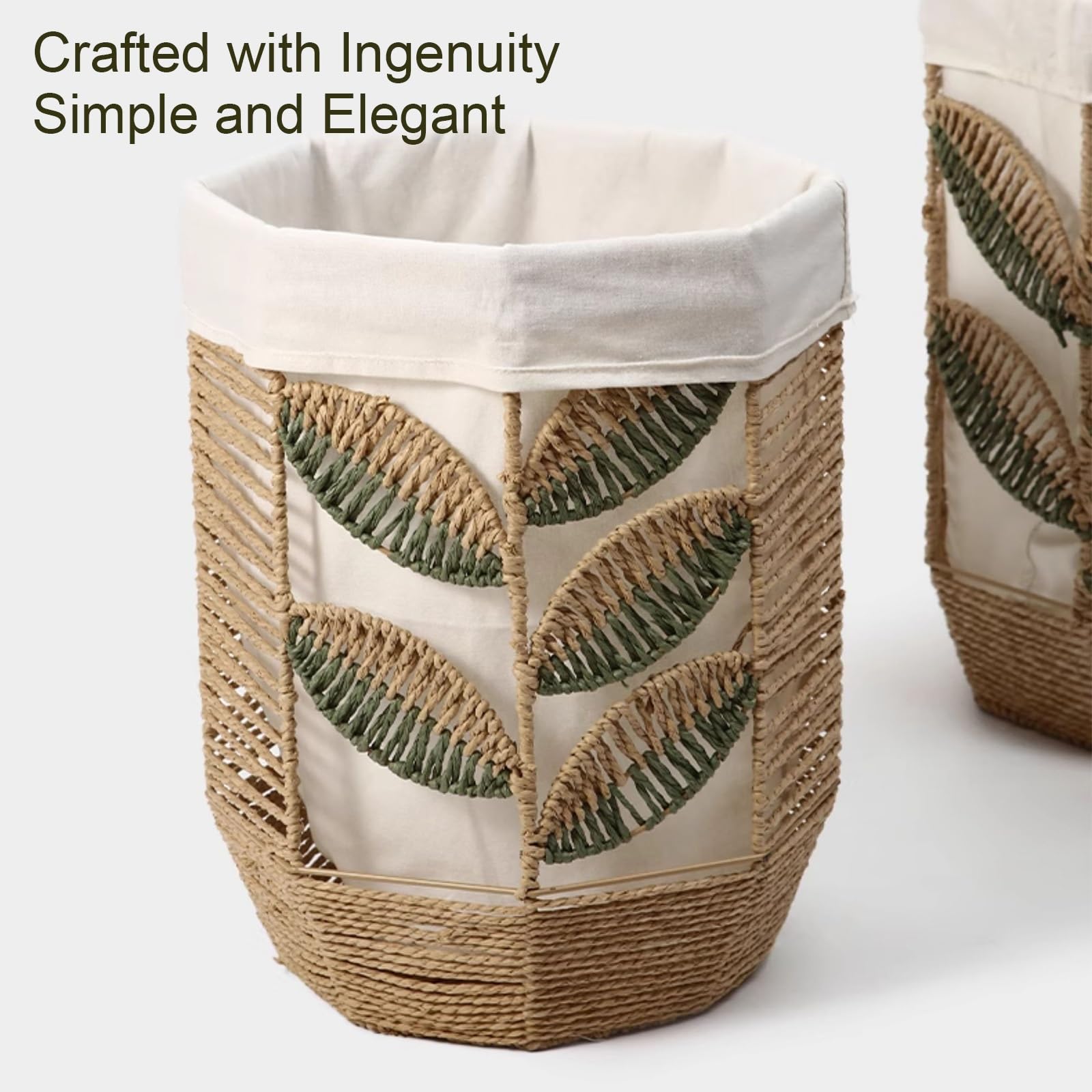 Cesta Ropa Sucia Tejido con Cuerda de Papel, Cesto Colada con Forro de Tela, Decorativo Barreño Ropa Estilo Pastoral(Large)