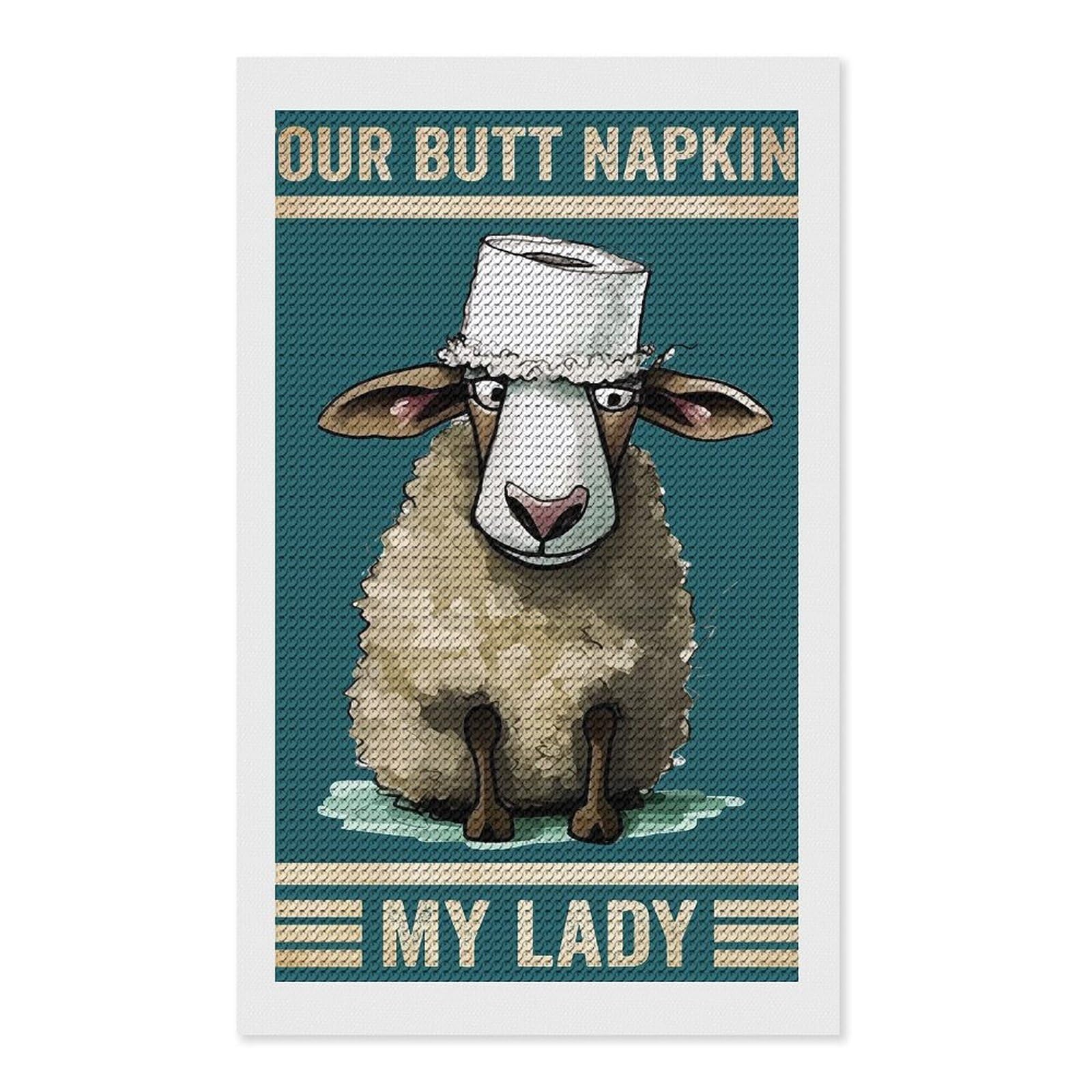 Junmoney Sheep Your Butt Napkins Diamond Art Canvas 12"x20", for Adults, Pleasing Wall Art Project, Modern Decor, Gift Idea, Nice Detail and Sparkle