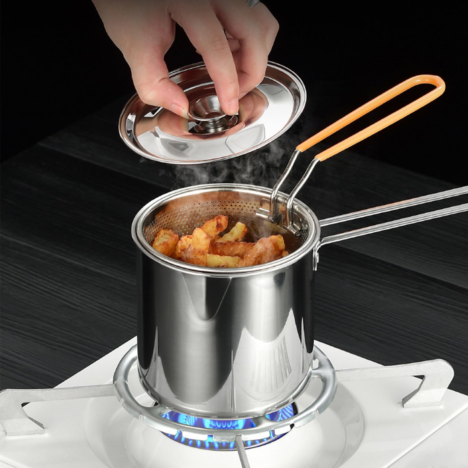 Olla Freidora De Acero Inoxidable Con Cesta - Ideal Para Tempura, Pollo Frito O Usar En Cocina O Exteriores