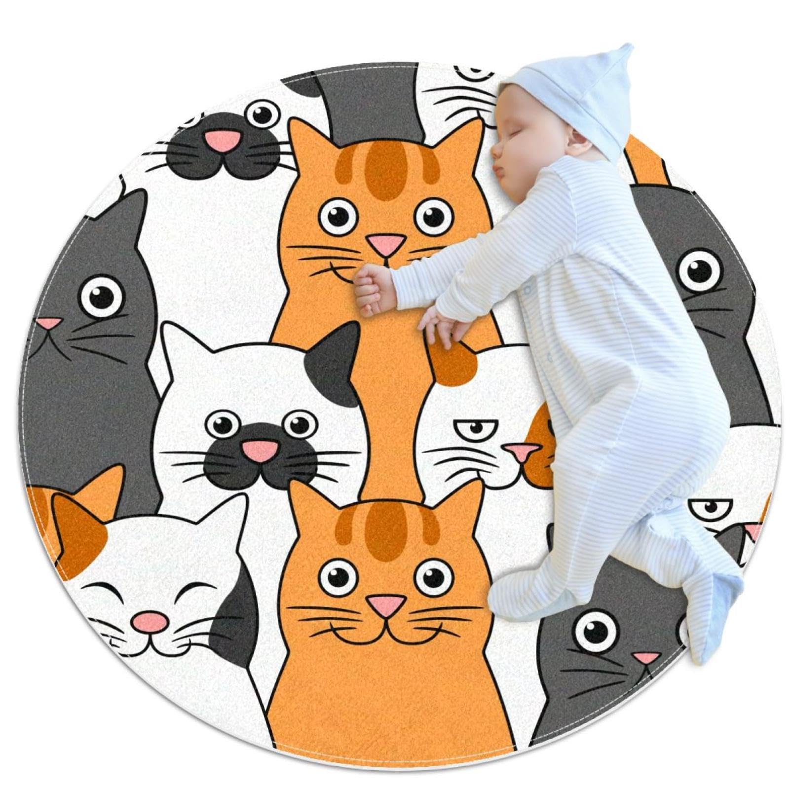 Tapis salle de bain rond 1m chat mignon tapis antidérapant chambre enfant décoration
