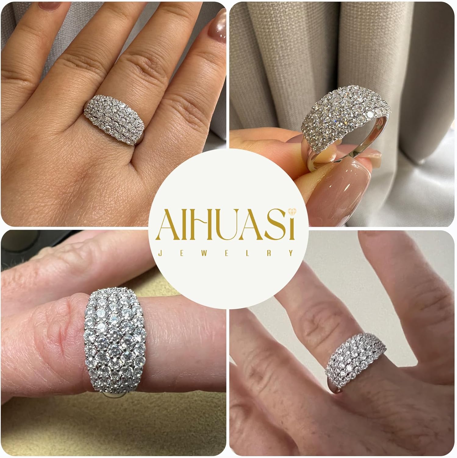 Wide Wedding Bands for Her 925 Sterling Silver Engagement Rings for Women Bridal Eternity Cz Size - Image 2