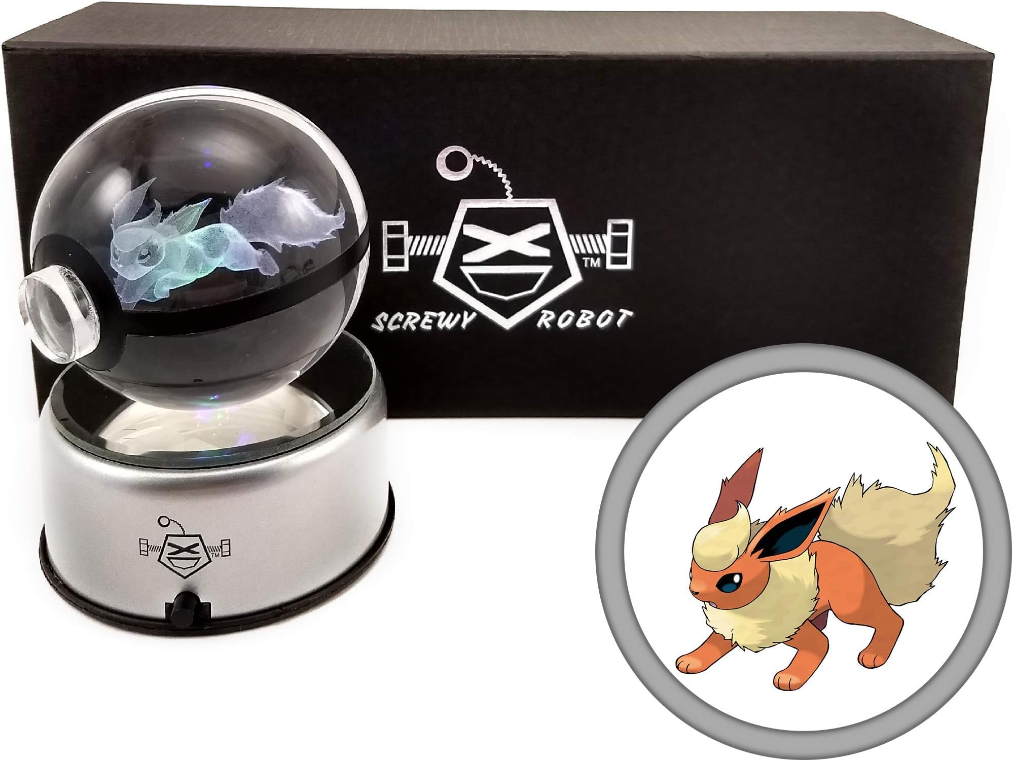 ScrewyRobot Crystal Ball 3D Night Light Color Changing Lamp 80mm (Flareon)