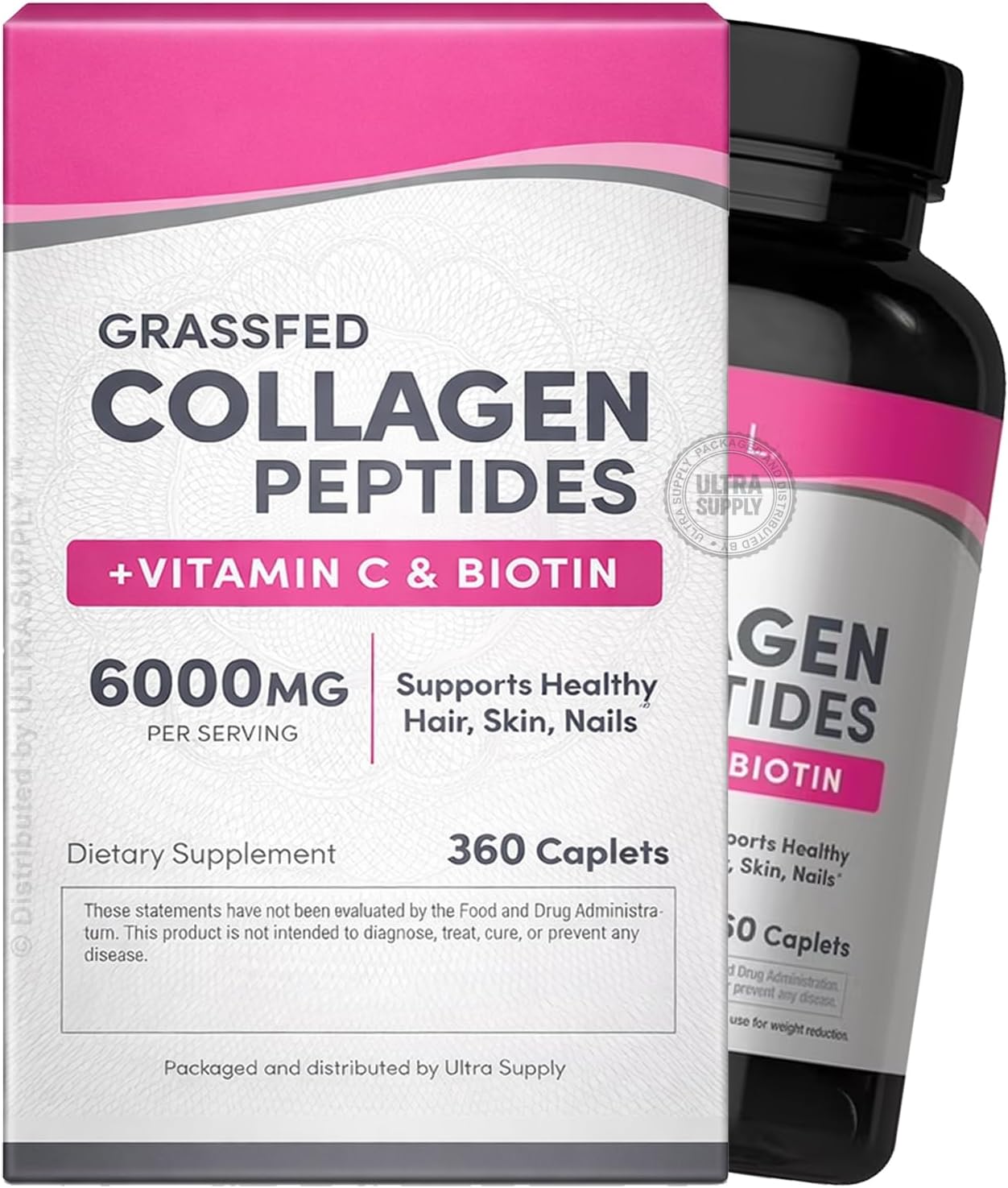 Neo_Cells Grassfed Collagen Peptides 6000mg Caplets with Vitamin C and Biotin (360 Count. Value Pack) for Healthy Hair Skin Nails Support Type 1 & 3